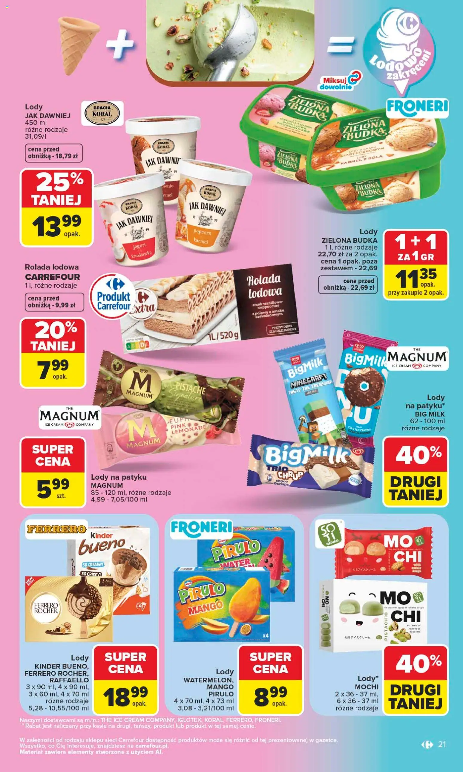 Carrefour gazetka od 06.07.2026 | Strona: 21 | Produkty: Rolada lodowa, Big Milk, Lody na patyku, Lody
