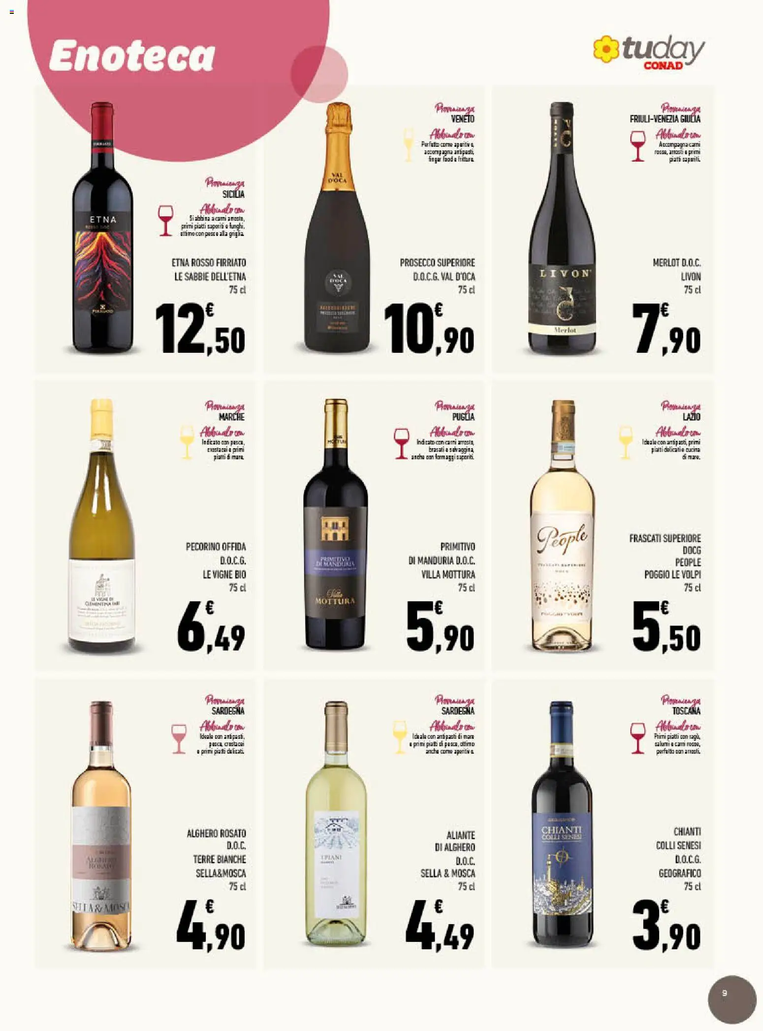 Volantino Conad del 09/09/2026 | Pagina: 9 | Prodotti: Piatti, Prosecco, Enoteca, Pecorino