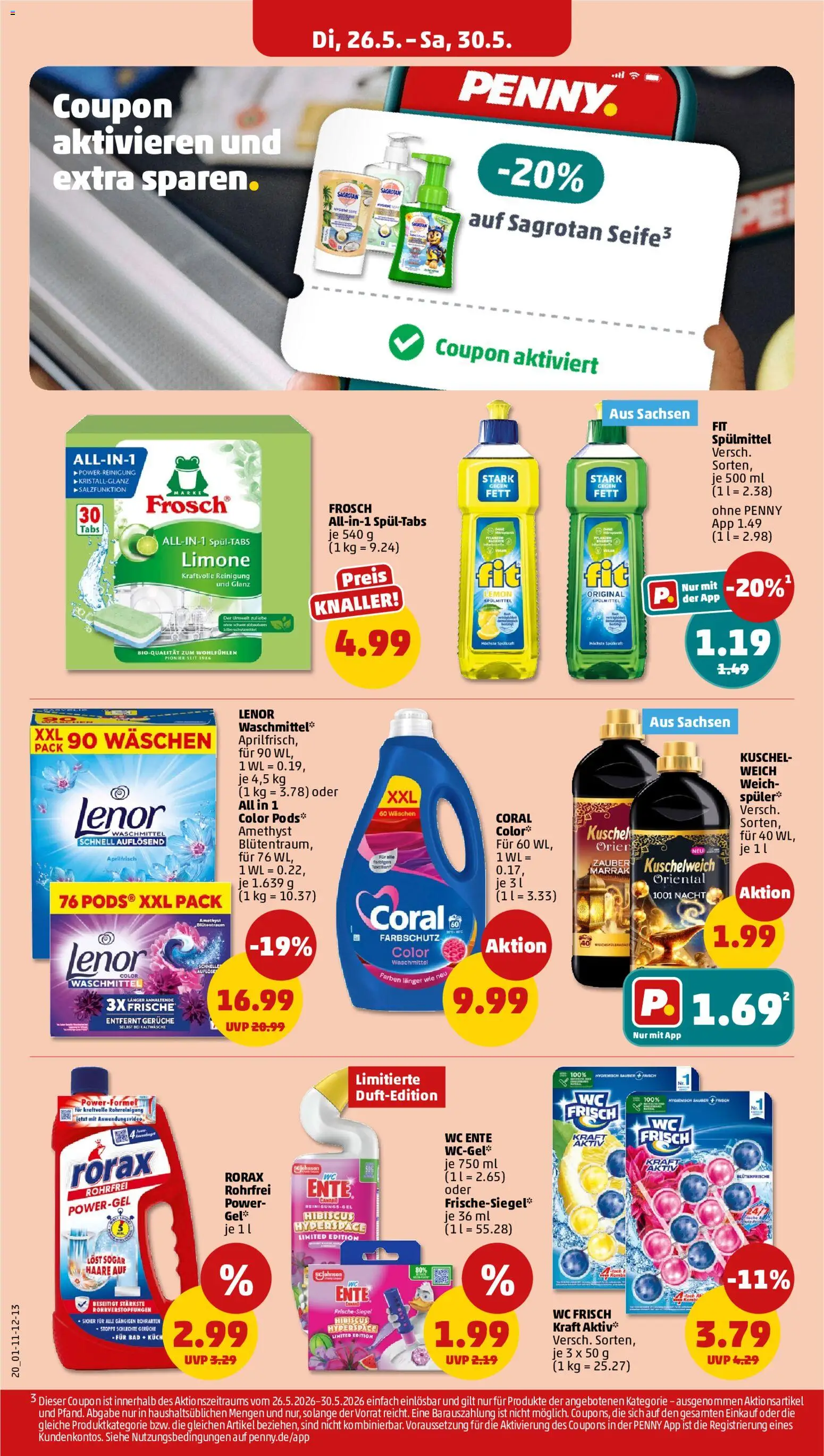 Penny Prospekt – gültig ab 26.05.2026 | Seite: 22 | Produkte: Coral, Bad, Kuschelweich, Waschmittel