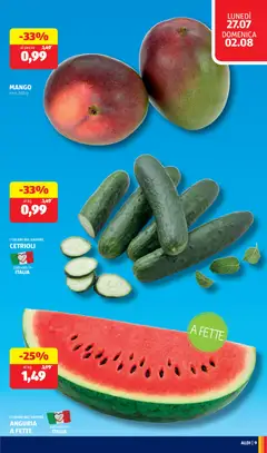 Anteprima del volantino Aldi volantino valido a partire dal 27/07/2026 | Pagina: 9 | Prodotti: Cetrioli, Mango, Anguria