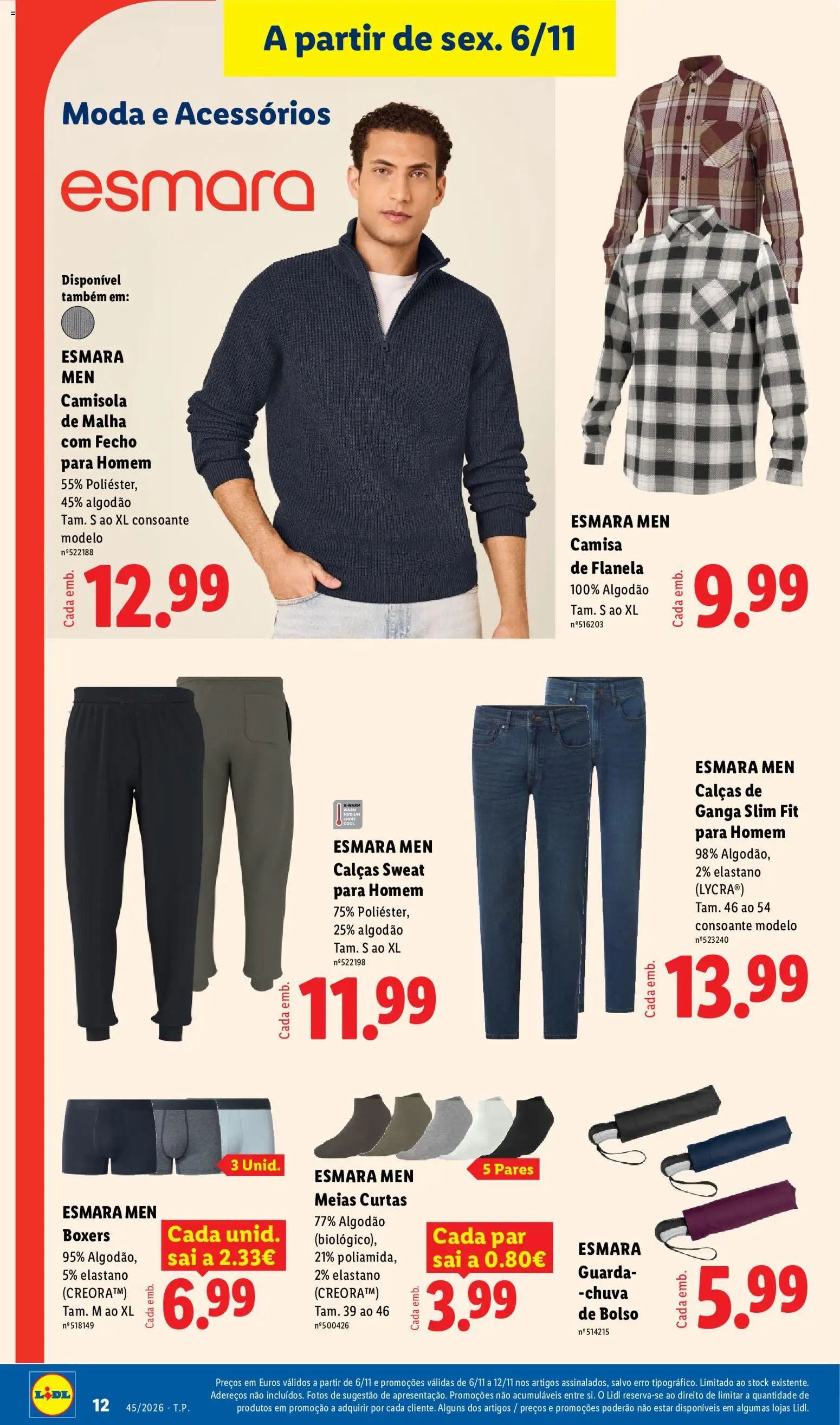 Lidl Promoções Fim de Semana │ válido de 06/11/2026 | Página: 12 | Produtos: Guarda-chuva, Algodão, Calças, Meias