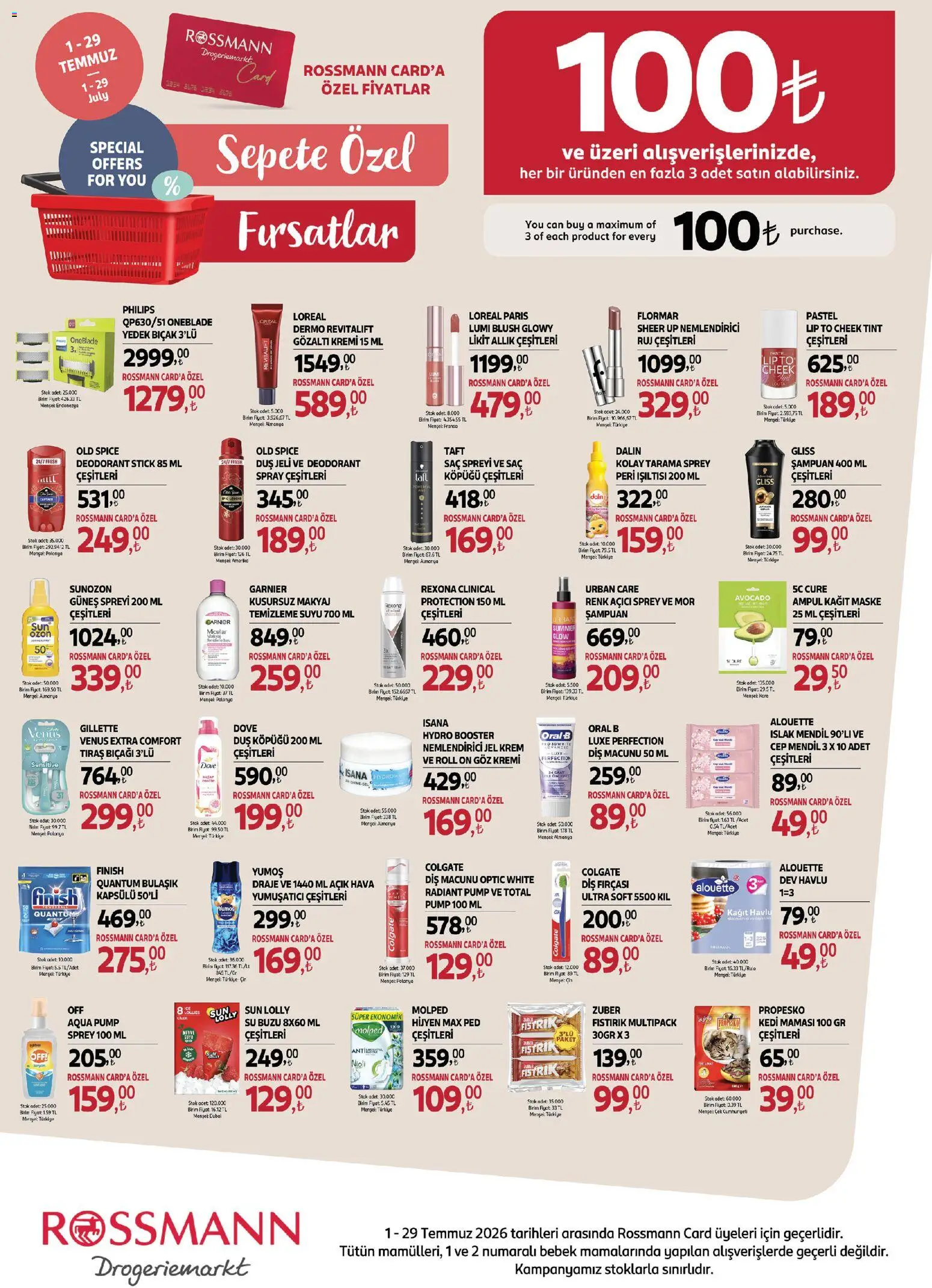 Rossmann İndirim - 01 Temmuz 2026 tarihinden itibaren geçerlidir | Sayfa: 6 | Ürünler: Mendil, Şampuan, Makyaj, Allık