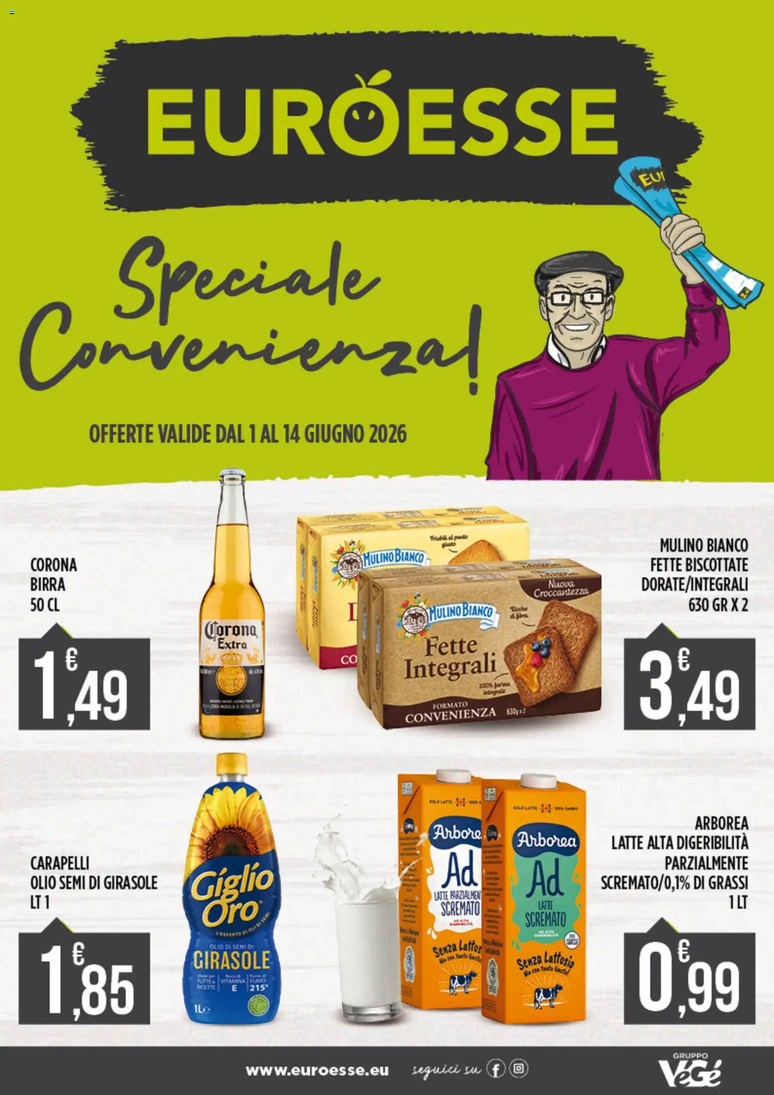 Volantino Euroesse del 01.06.2026 | Pagina: 1 | Prodotti: Birra, Latte, Olio, Fette biscottate