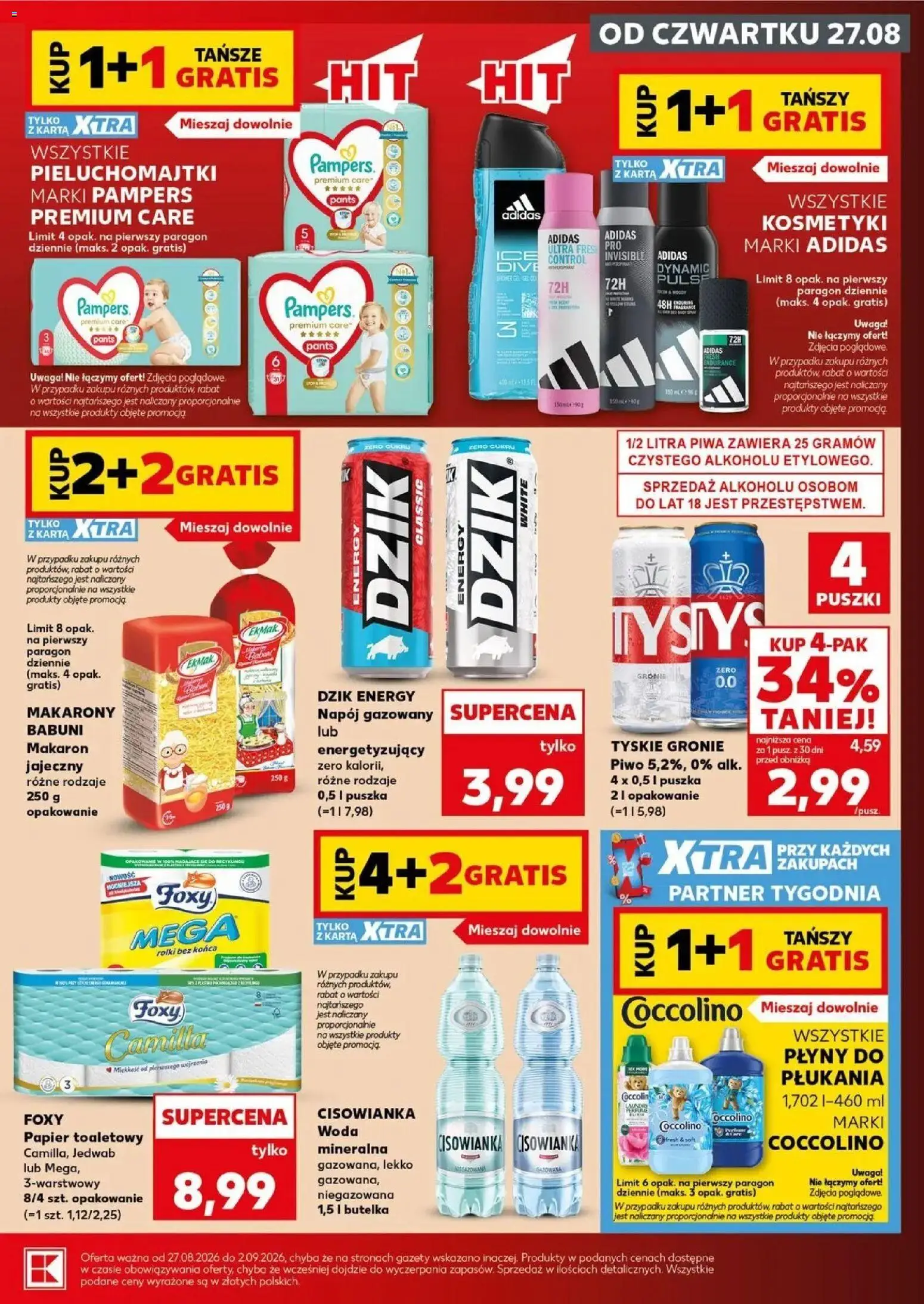 Kaufland gazetka - Mocny start od 31.08.2026 - od jutra PDF | Strona: 13 | Produkty: Pieluchomajtki, Tyskie, Piwo, Makarony