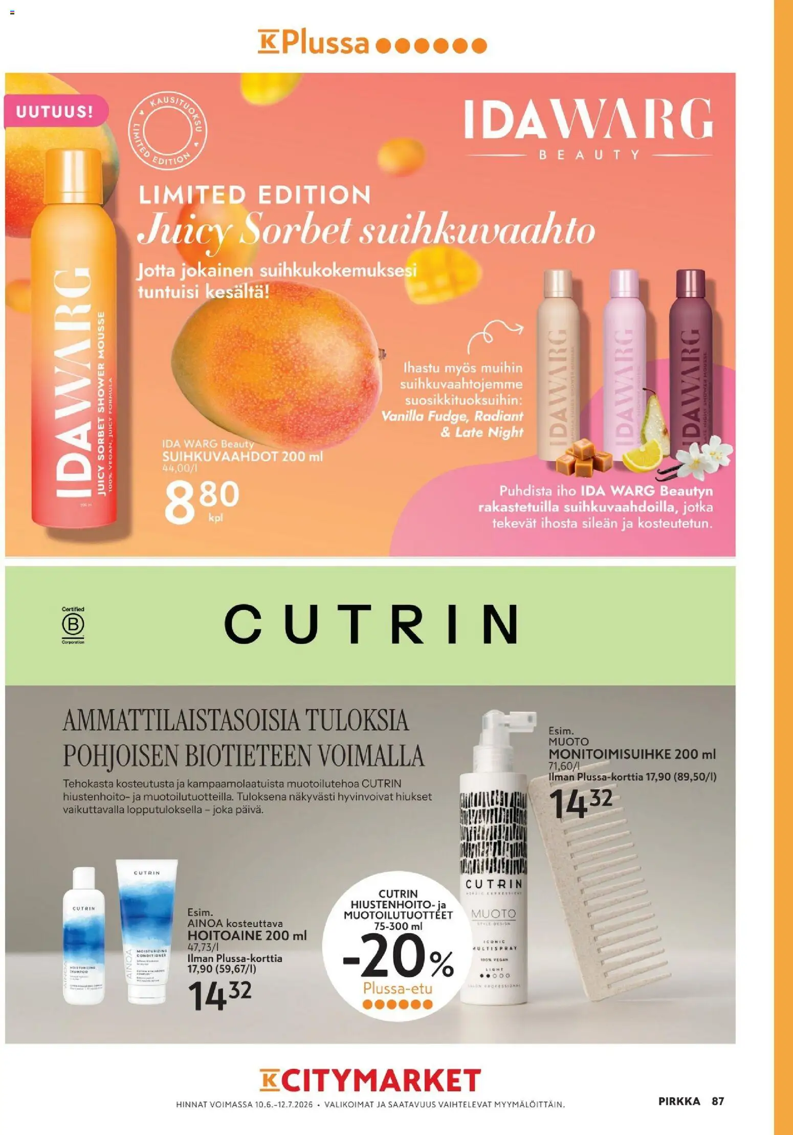 K-Supermarket tarjoukset - Pirkka – voimassa 10.06.2026 alkaen | Sivu: 87 | Tuotteet: Hoitoaine, Mousse