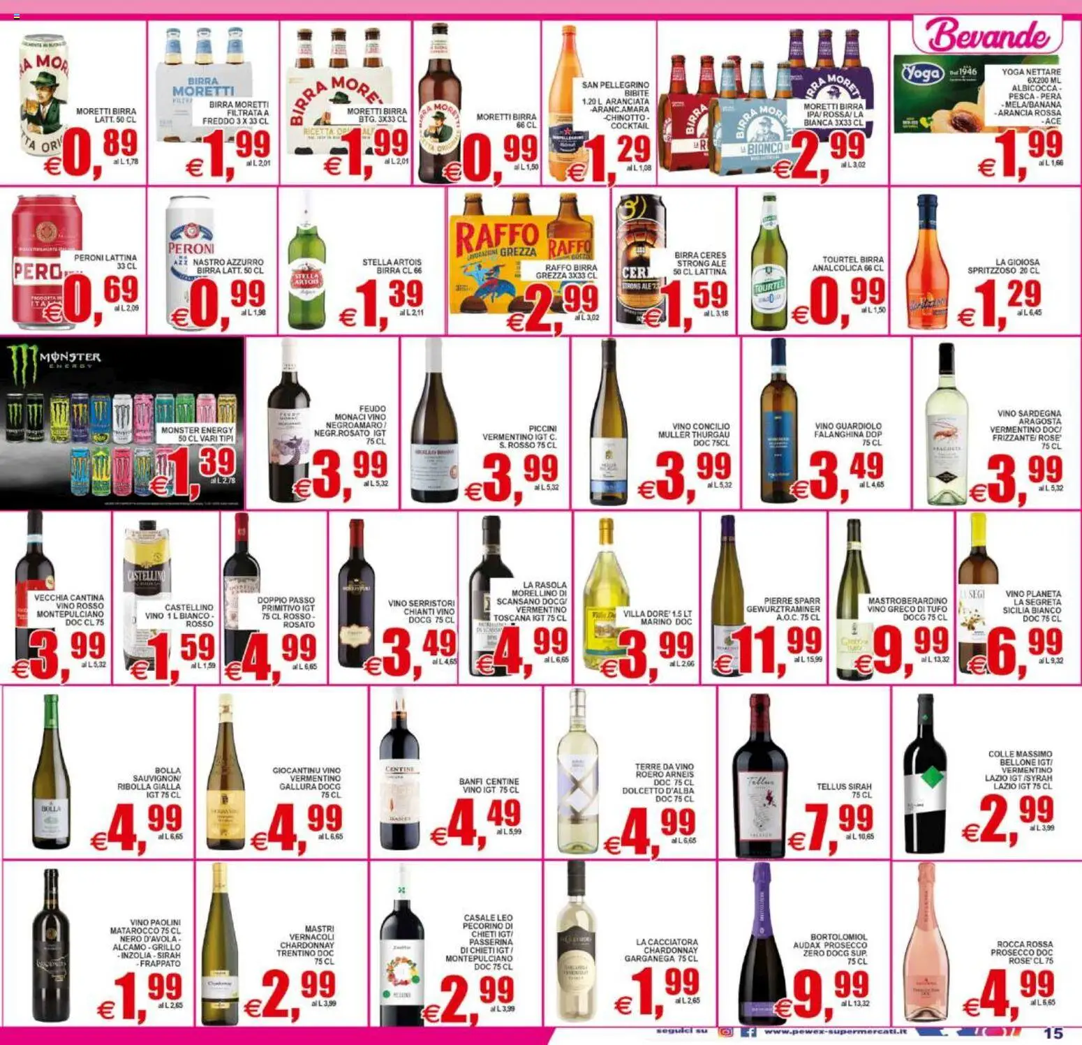 Volantino Pewex del 22/07/2026 | Pagina: 15 | Prodotti: Chinotto, Prosecco, Pesca, Bibite