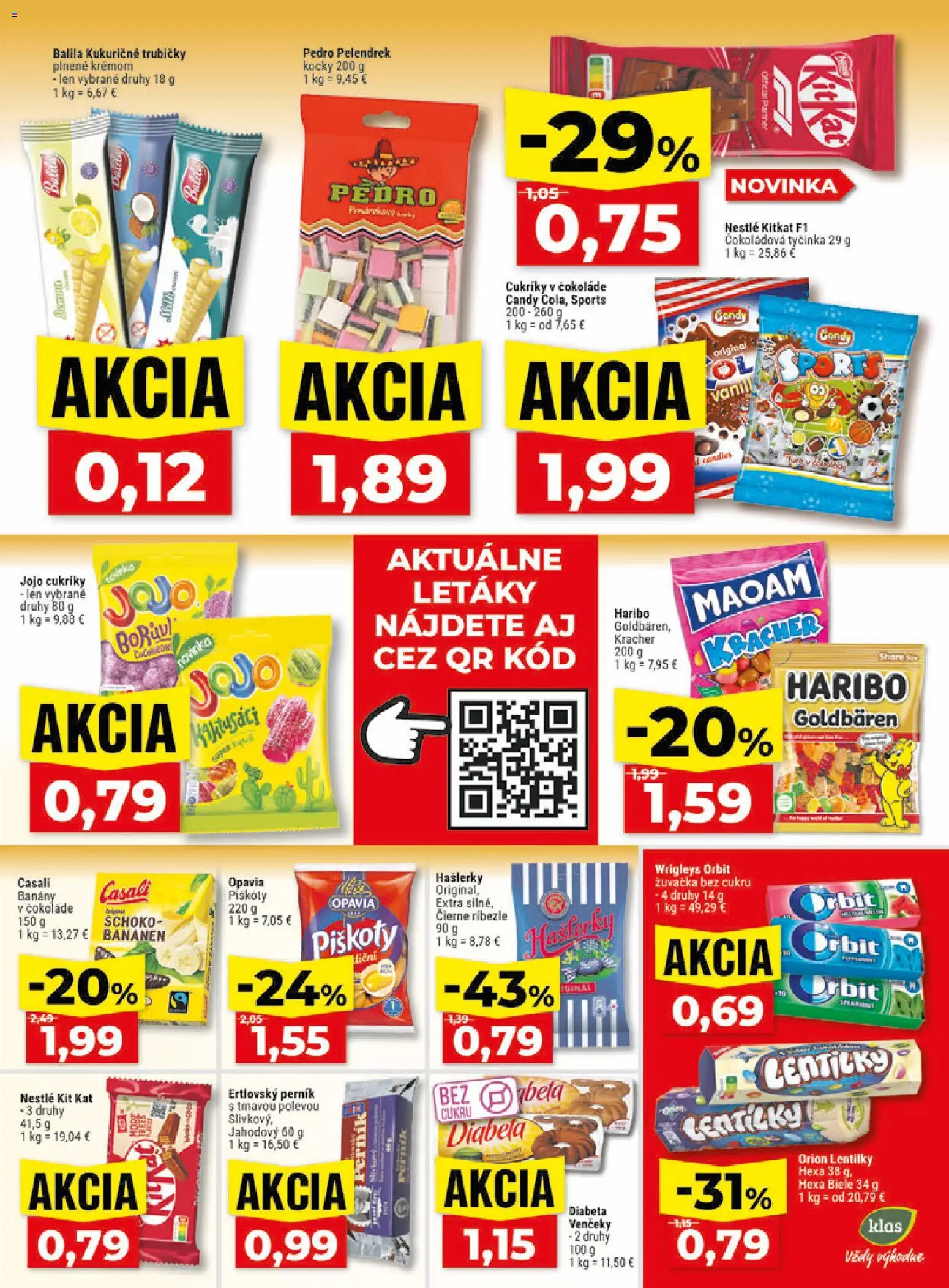 Nové Klas akcie – leták je platný od 13.07.2026 | Strana: 18 | Produkty: Ríbezle, Venčeky, Banány, Trubičky