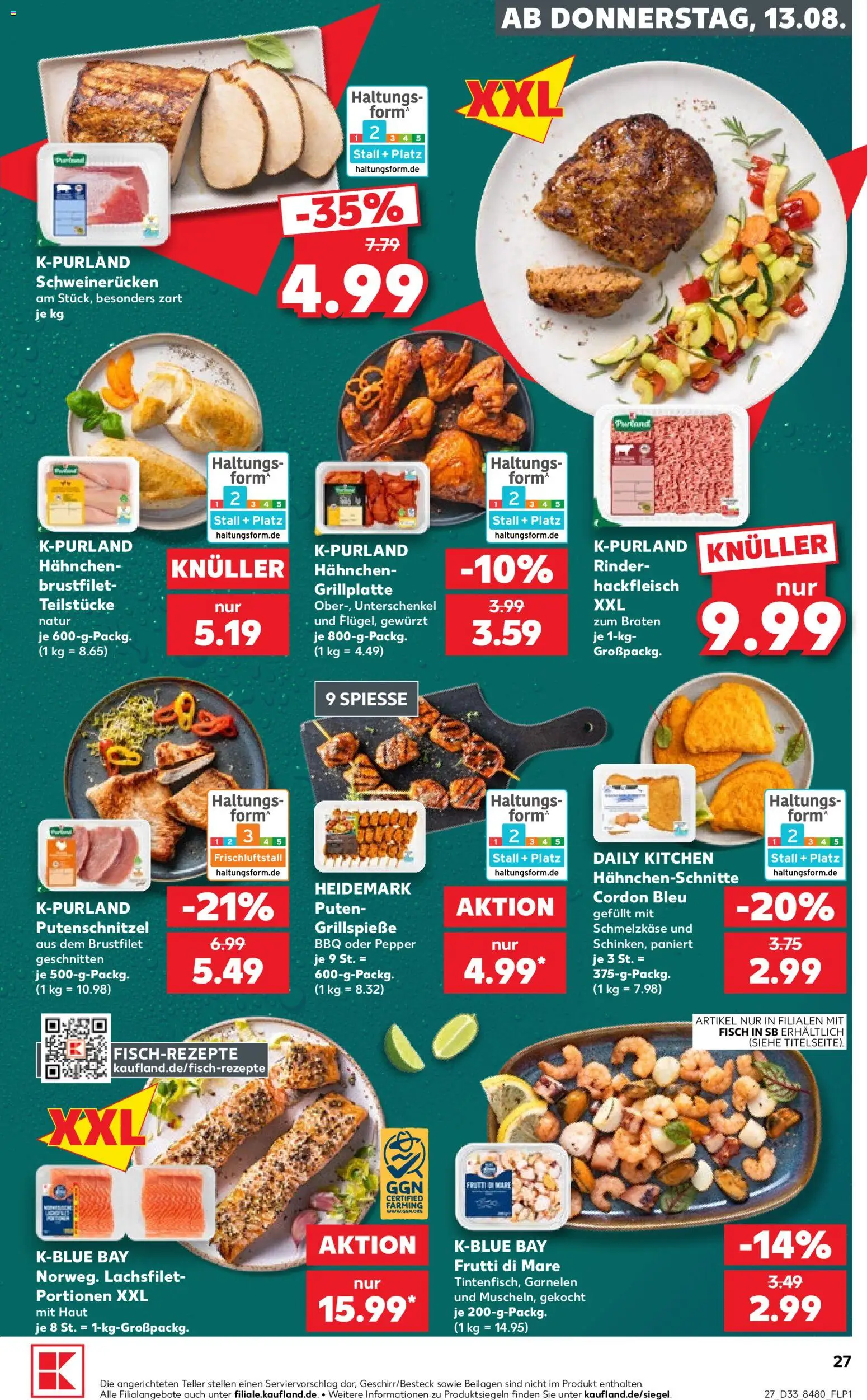 Kaufland Prospekt Stuttgart – gültig ab 13.08.2026 | Seite: 27 | Produkte: Hahnchen, Spieße, Putenschnitzel, Hackfleisch