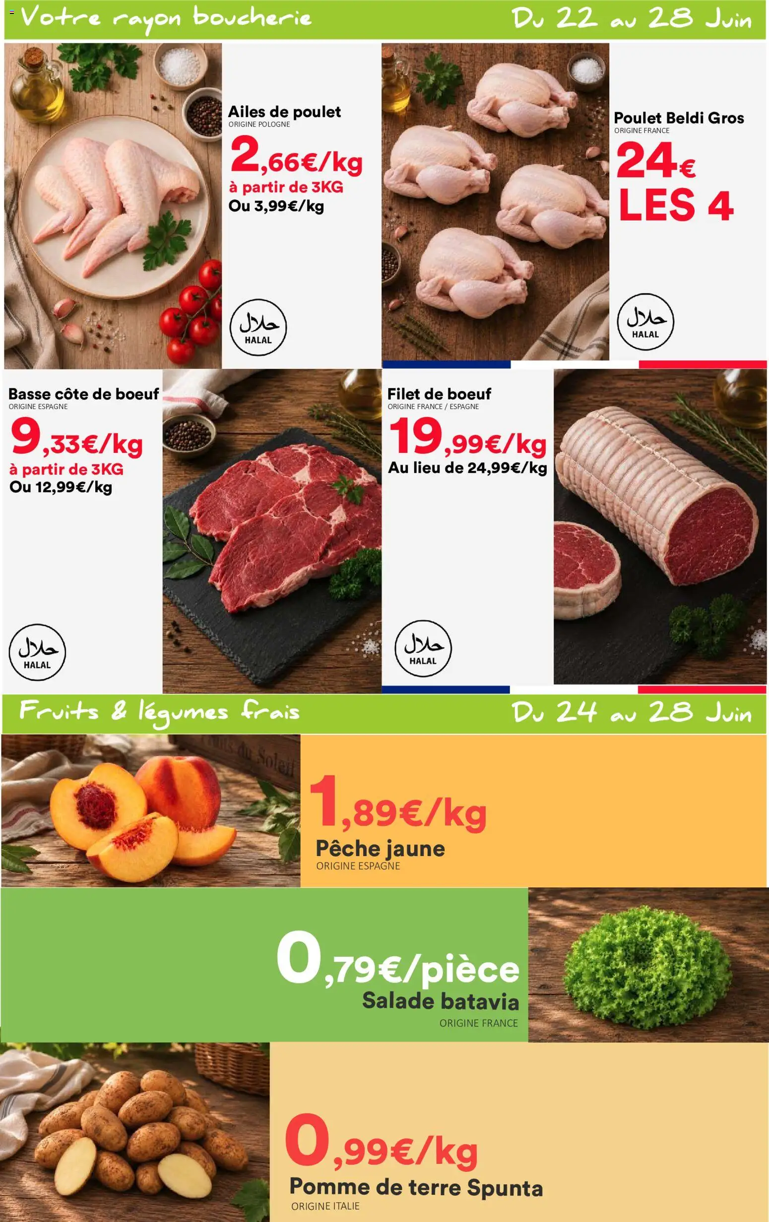 {H1} | Page: 2 | Produits: Salade, Pêche, Pomme, Basse côte