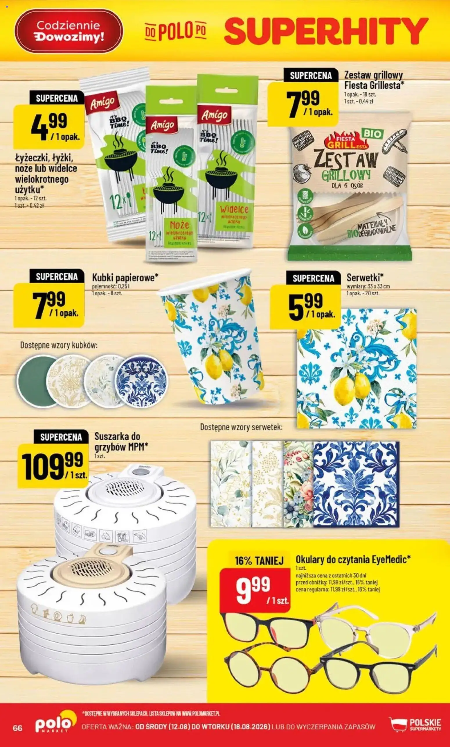 Nowa POLOmarket gazetka od jutra 12.08.2026 | Strona: 66 | Produkty: Noże, Okulary, Suszarka, Grill