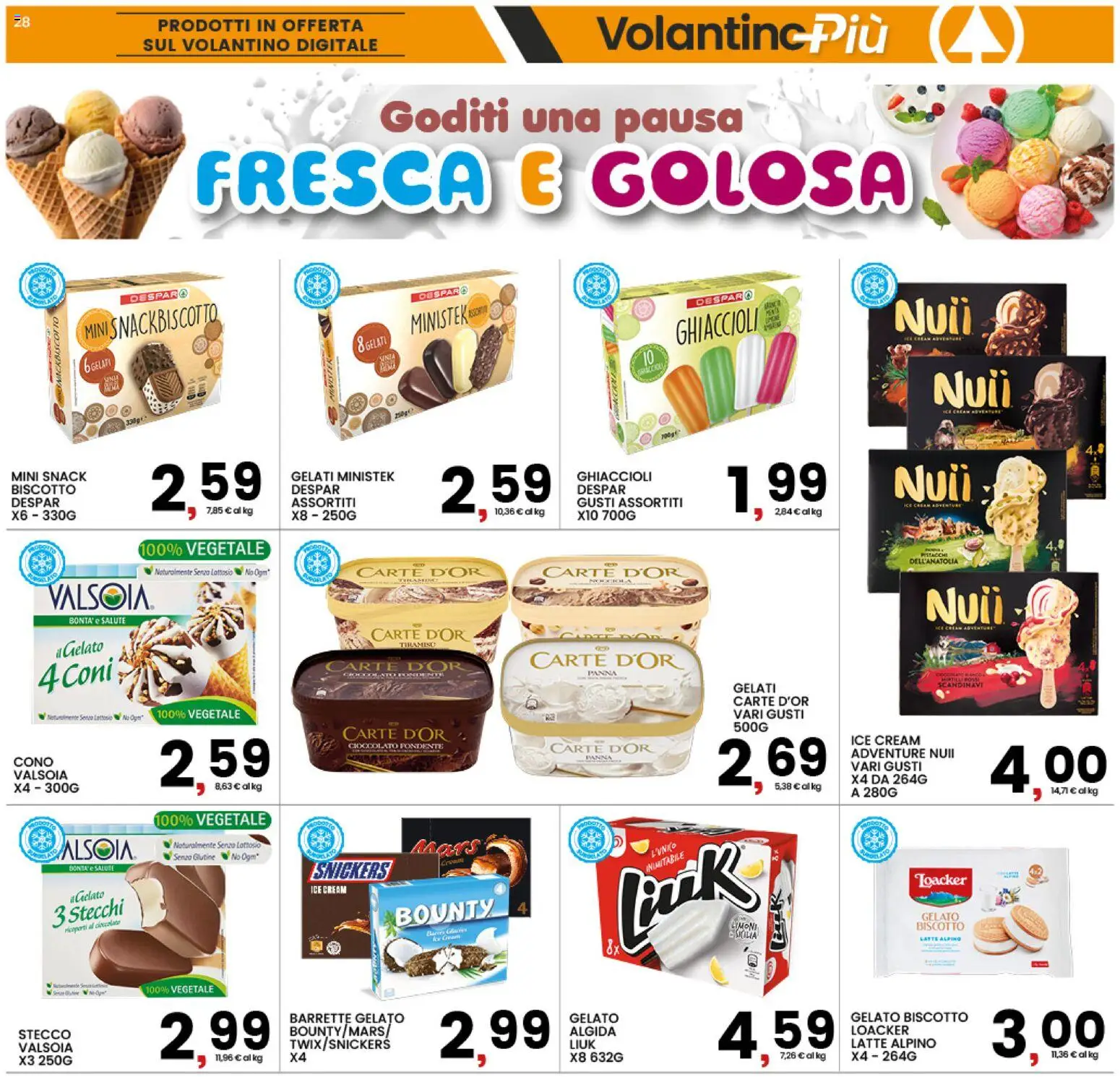 Volantino Interspar del 27.05.2026 | Pagina: 28 | Prodotti: Cioccolato, Ghiaccioli, Gelato, Latte