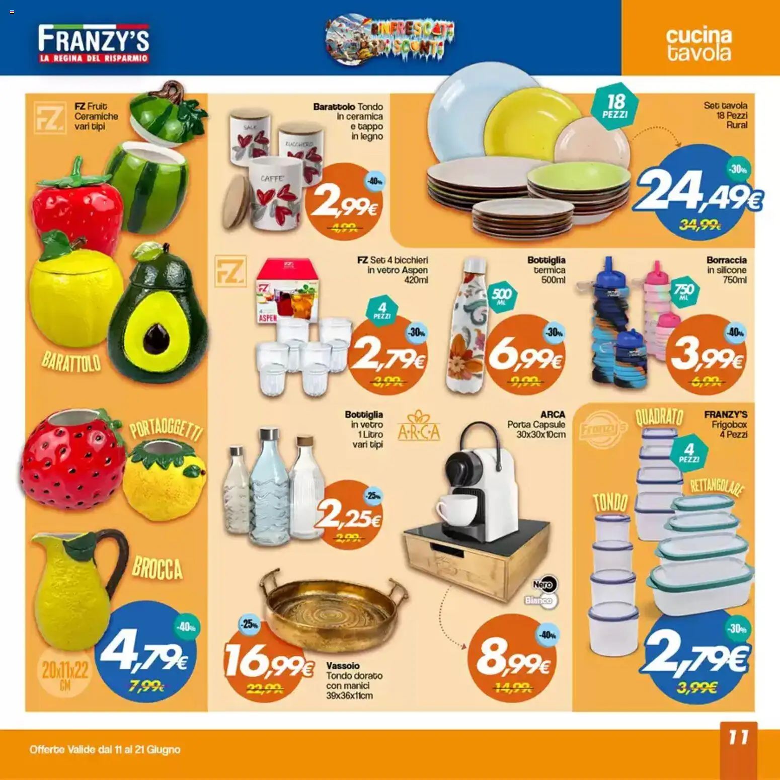 Volantino Franzy's del 11.06.2026 | Pagina: 11 | Prodotti: Sale, Silicone, Vassoio, Borraccia