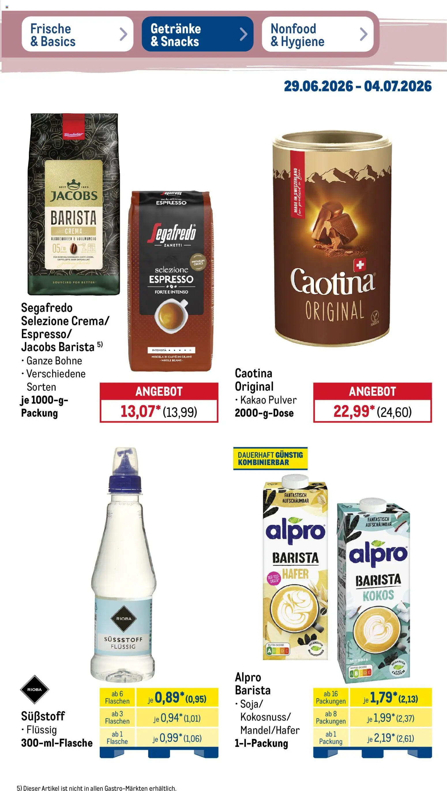 Metro Non Food & Hygiene – gültig ab 29.06.2026 | Seite: 30 | Produkte: Alpro, Segafredo