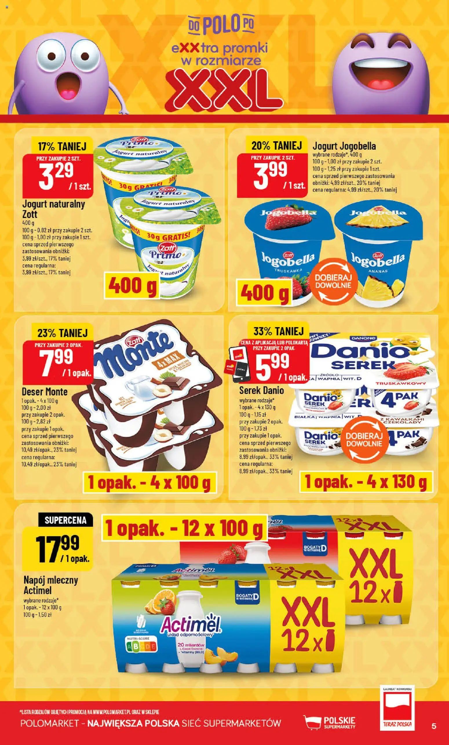 POLOmarket gazetka od 09.09.2026 | Strona: 5 | Produkty: Serek, Jogurt naturalny, Actimel, Napój mleczny