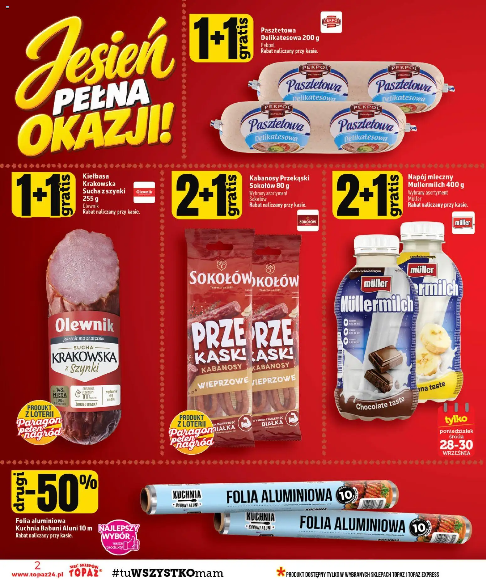 Topaz gazetka od 24.09.2026 | Strona: 2 | Produkty: Kiełbasa, Folia aluminiowa, Przekąski, Kabanosy