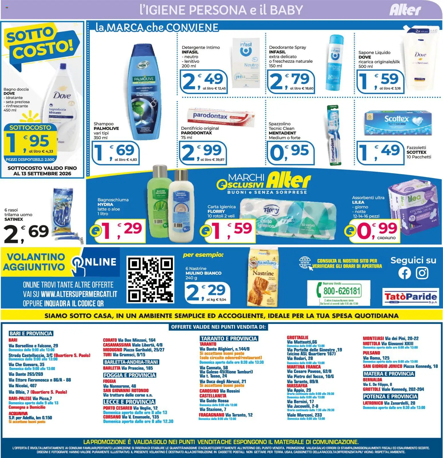 Volantino Alter Discount del 04/09/2026 | Pagina: 12 | Prodotti: Carta igienica, Bagnoschiuma, Dentifricio, Intimo
