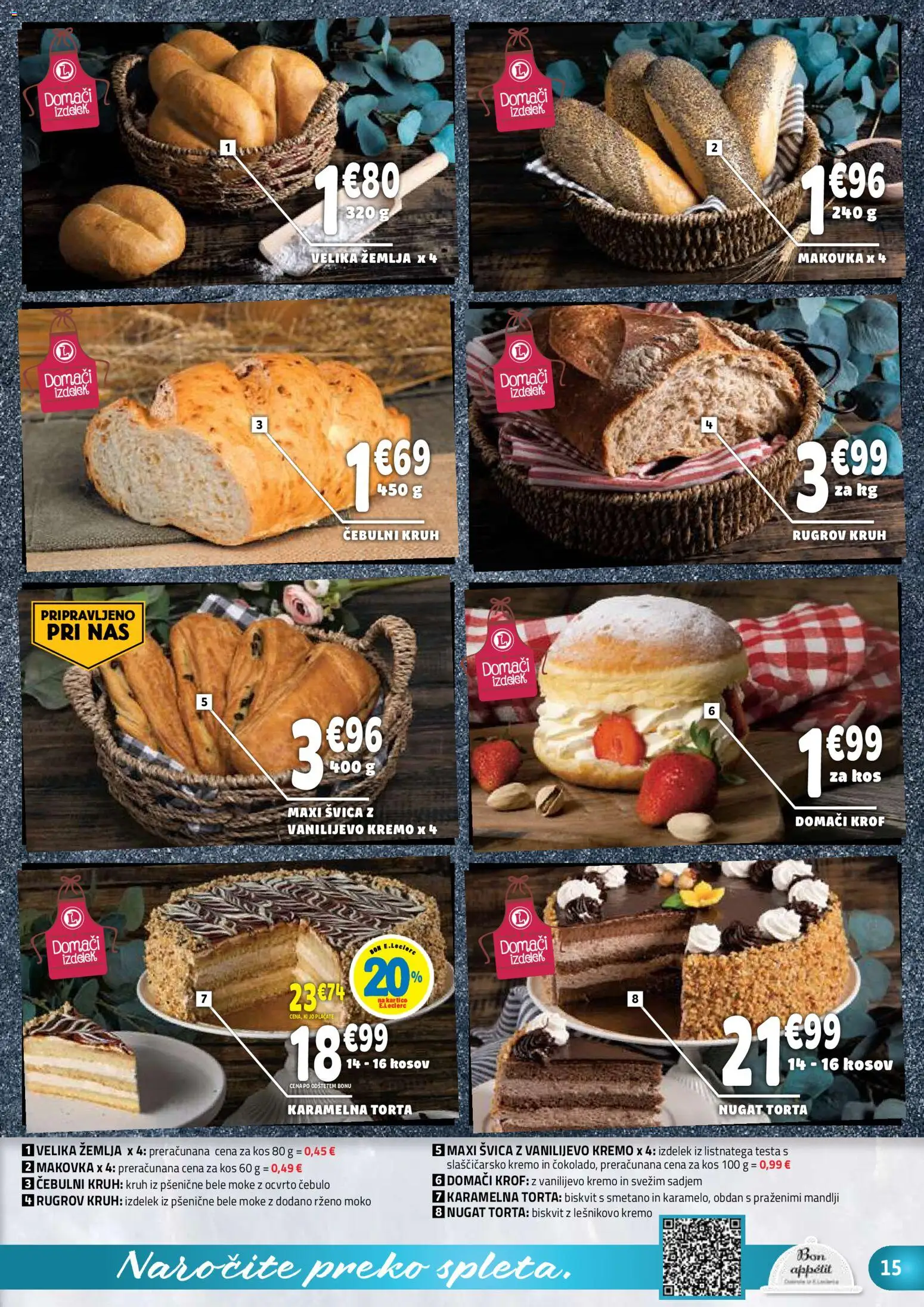 Novi E.leclerc katalog ponudbe – veljaven od 13.05.2026 | Stran: 15 | Izdelki: Žemlja, Mandlji, Kos, Kruh