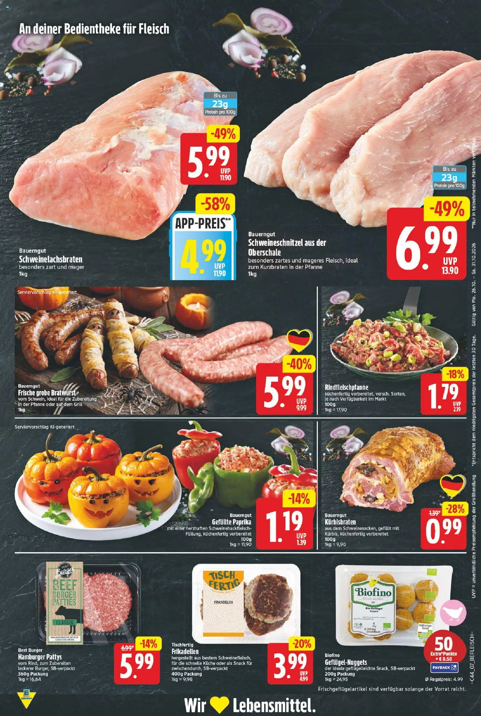 E center Prospekt – gültig ab 26.10.2026 | Seite: 7 | Produkte: Tisch, Bratwurst, Bauerngut, Fleisch