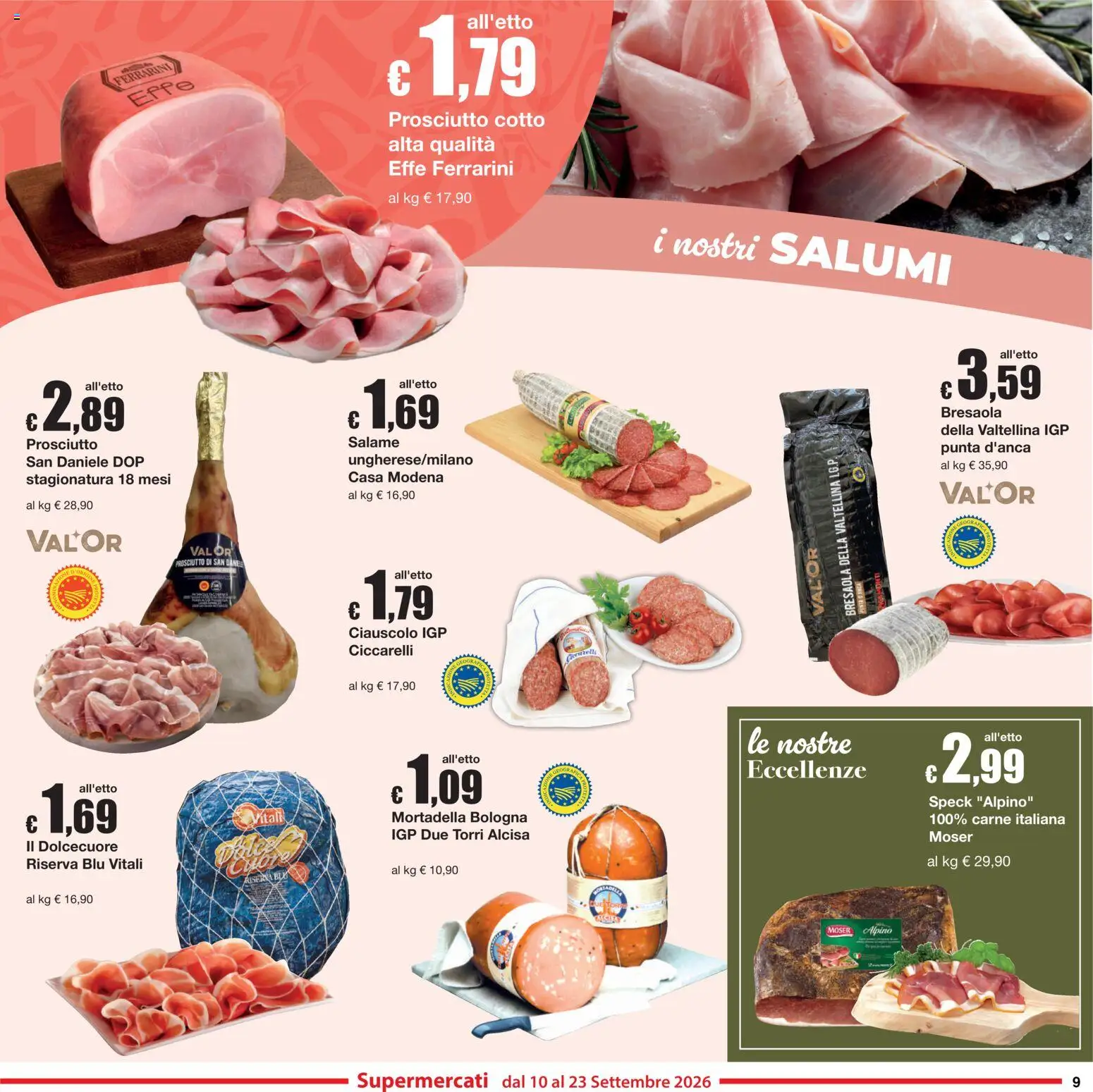 Volantino Sì con Te del 10/09/2026 | Pagina: 9 | Prodotti: Speck, Prosciutto Cotto, Salame, Prosciutto