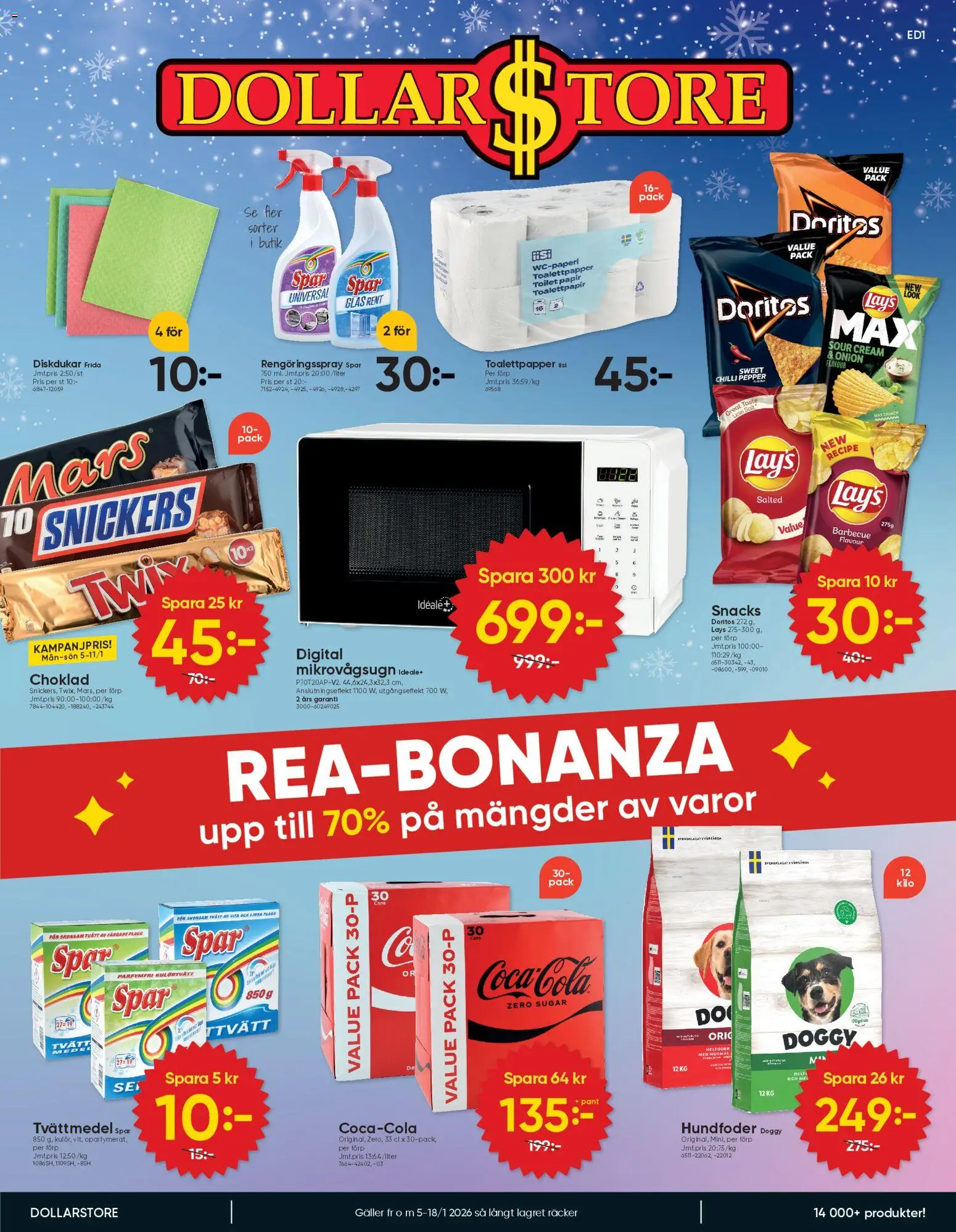 Dollar Store reklamblad aktuell från 01.05.2026 | Sida: 1 | Produkter: Tvättmedel, Toalettpapper, Coca cola, Rengöringsspray