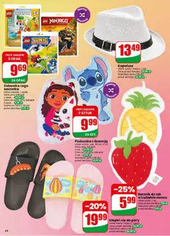 Pogląd oferty "Dino gazetka" - ważna od 24.06.2026 | Strona: 64 | Produkty: Klapki, Kapelusz, Poduszka, Lego