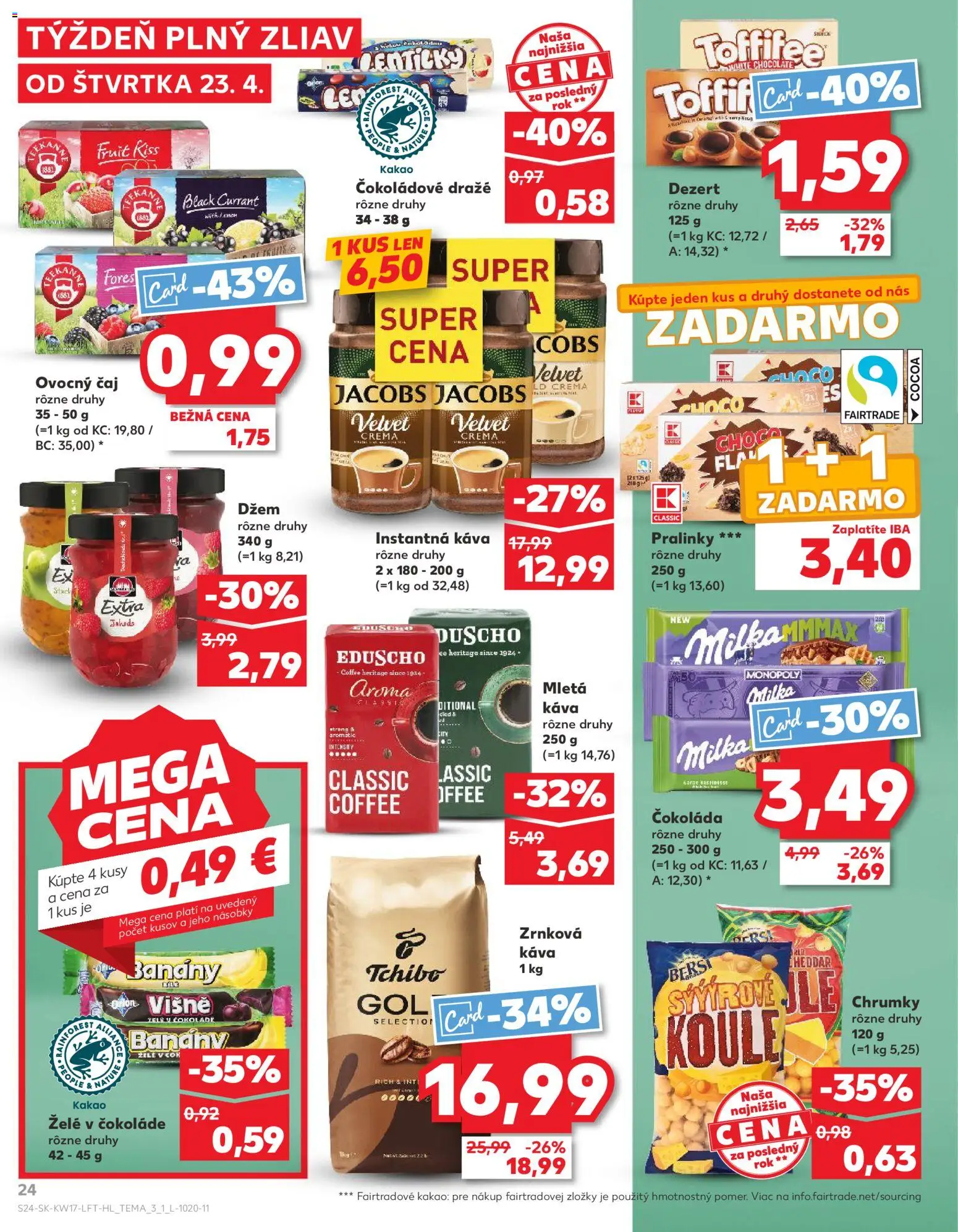 Nové Kaufland akcie – leták je platný od 23.04.2026 | Strana: 24 | Produkty: Čokoláda, Milka, Višne, Kakao