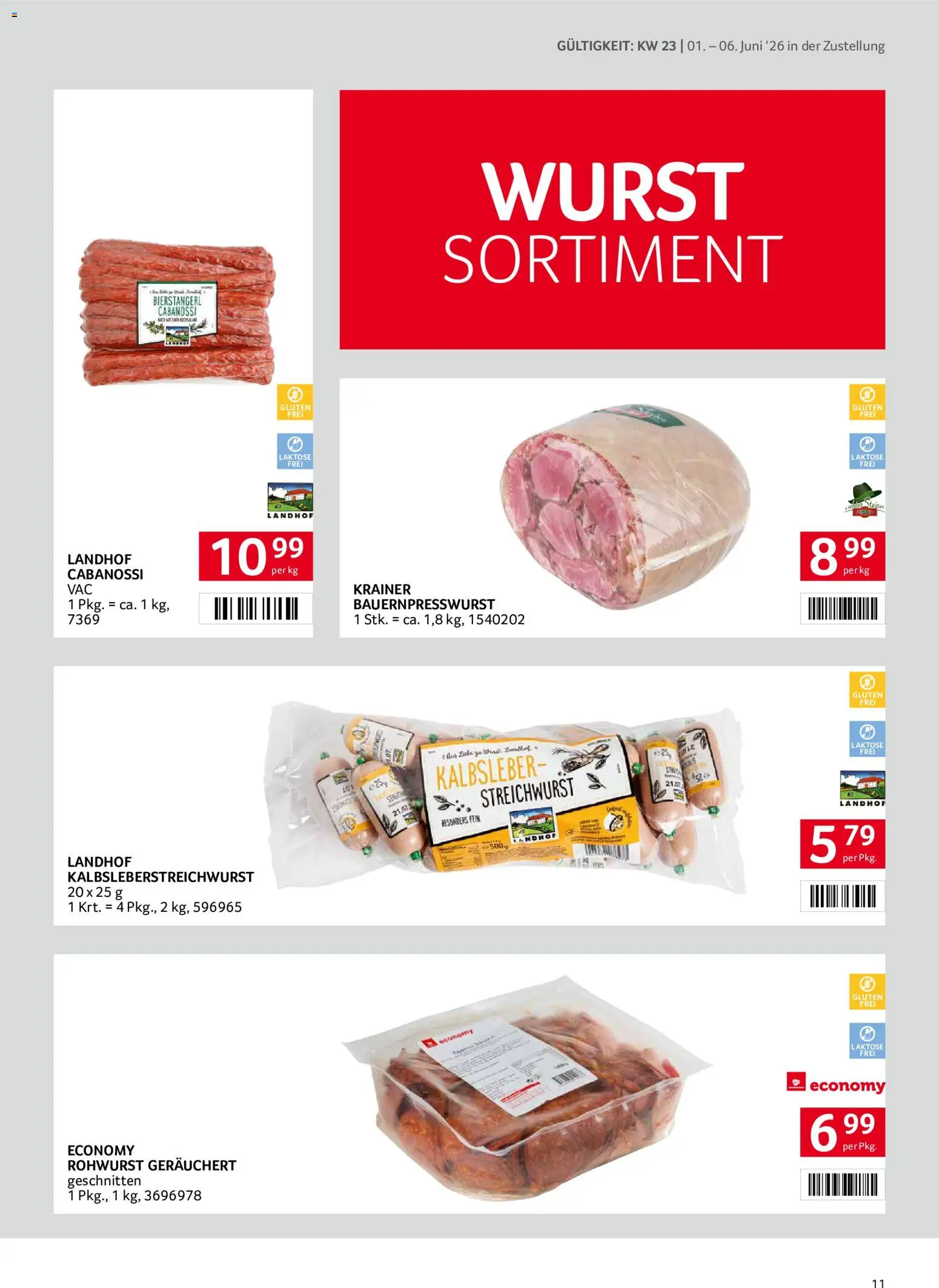 Transgourmet Zustellaktion gültig ab 01.06.2026 | Seite: 11 | Produkte: Wurst