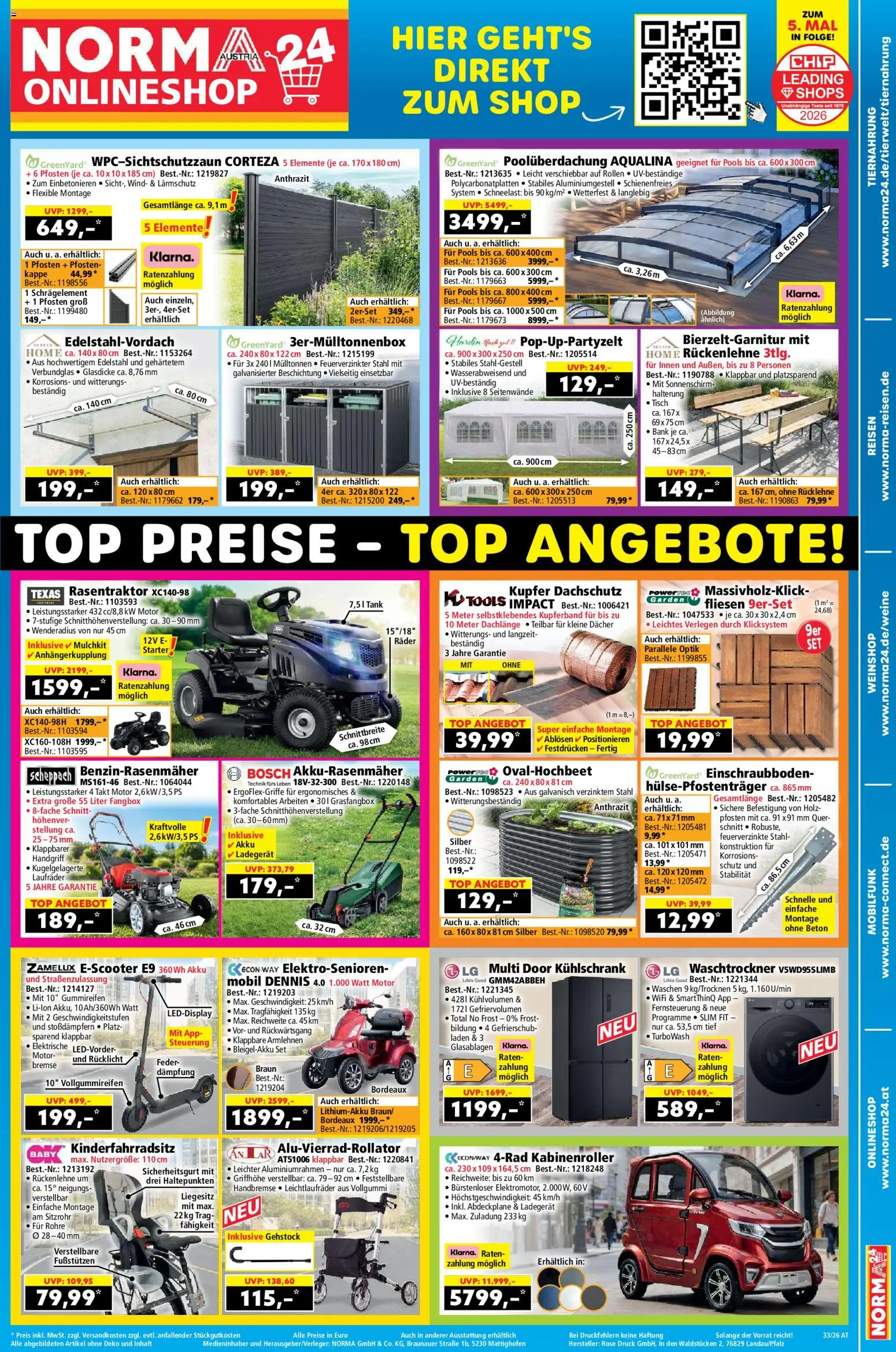 Norma Online shop gültig ab 10.08.2026 | Seite: 1 | Produkte: Kappe, Kühlschrank, Tisch