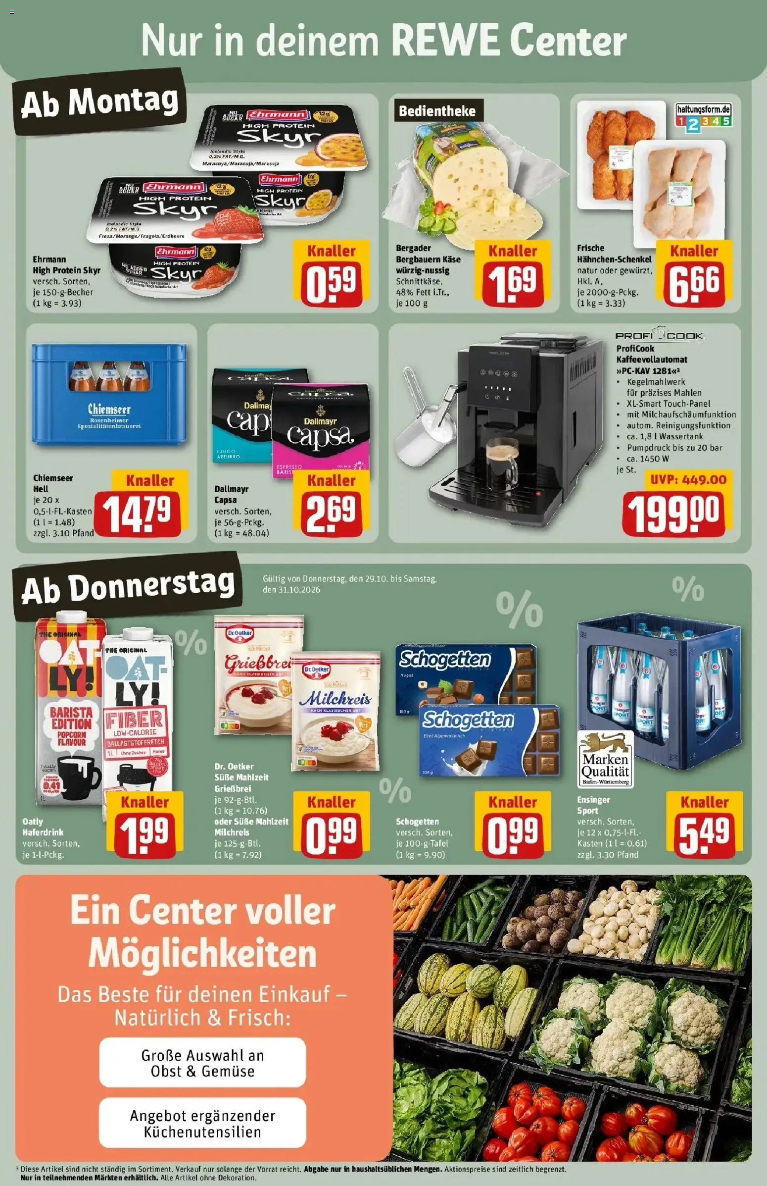 REWE Prospekt ab 26.10.2026 zum Blättern » Angebote | Seite: 3 | Produkte: Hahnchenschenkel, Skyr, Gemüse, Obst