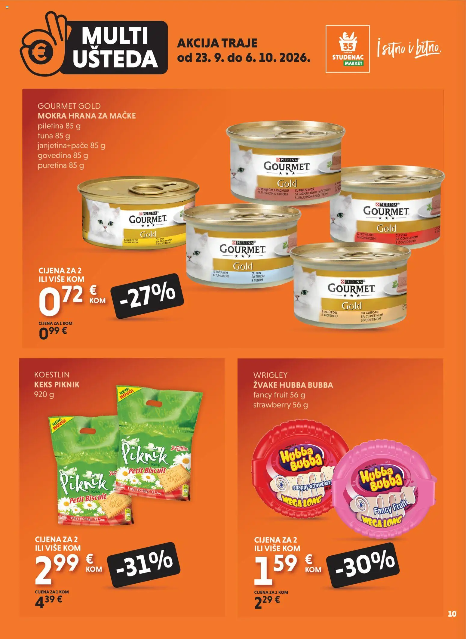 Studenac katalog | vrijedi od 23.09.2026 | Stranica: 10 | Proizvodi: Puretina, Govedina, Hrana za mačke, Tuna