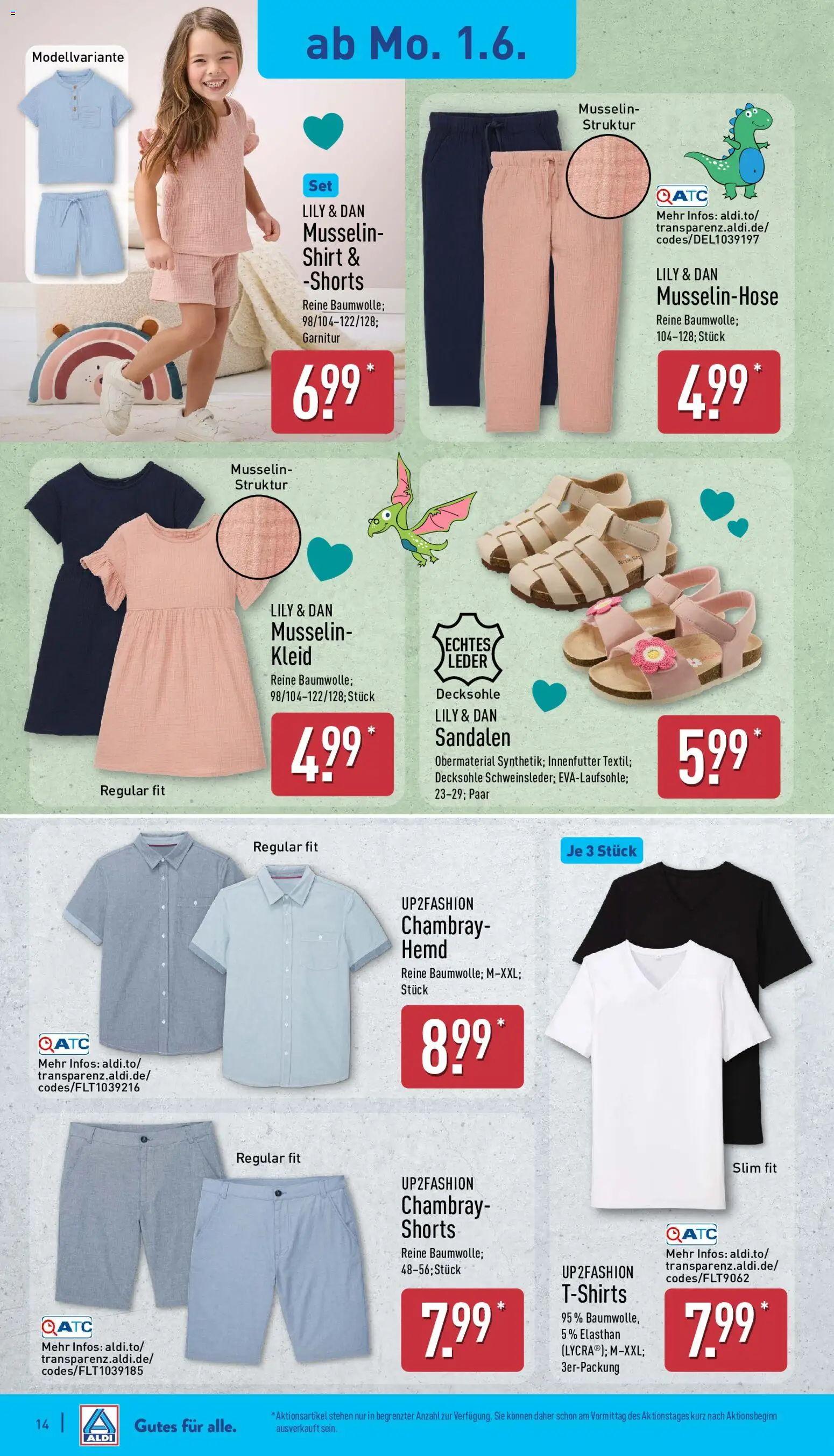 Aldi Prospekt – gültig ab 01.06.2026 | Seite: 14 | Produkte: Shirt, Up2fashion, Hemd, Kleid