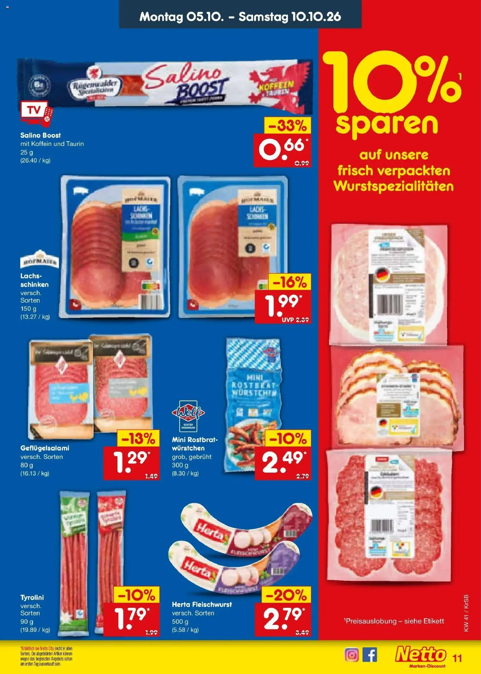 Netto Marken-Discount Prospekt Baesweiler (ab 05.10.2026) » Angebote | Seite: 11 | Produkte: Herta fleischwurst, Lachs, Schinken