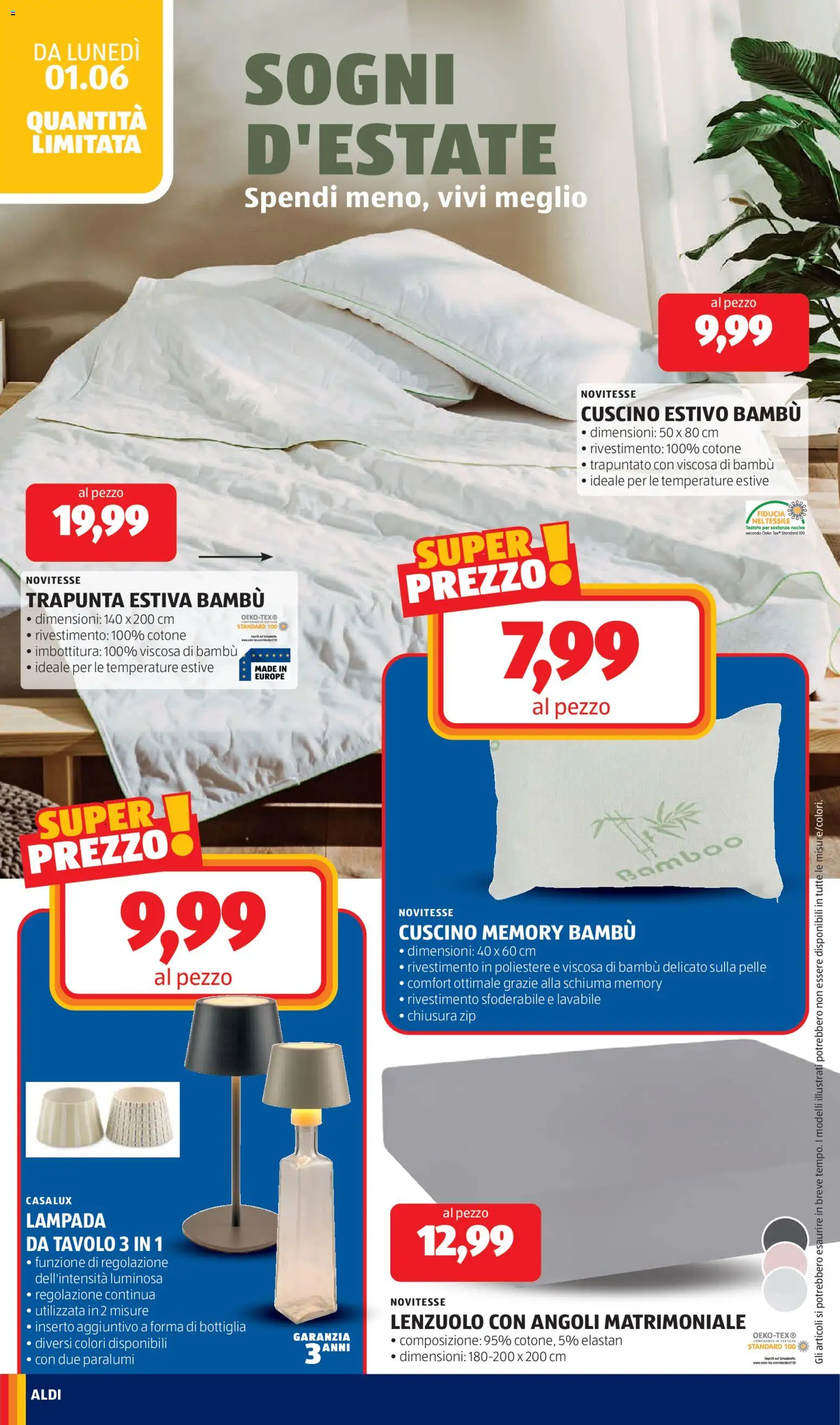 Volantino Aldi del 01.06.2026 | Pagina: 30 | Prodotti: Trapunta, Bottiglia, Tavolo, Lampada