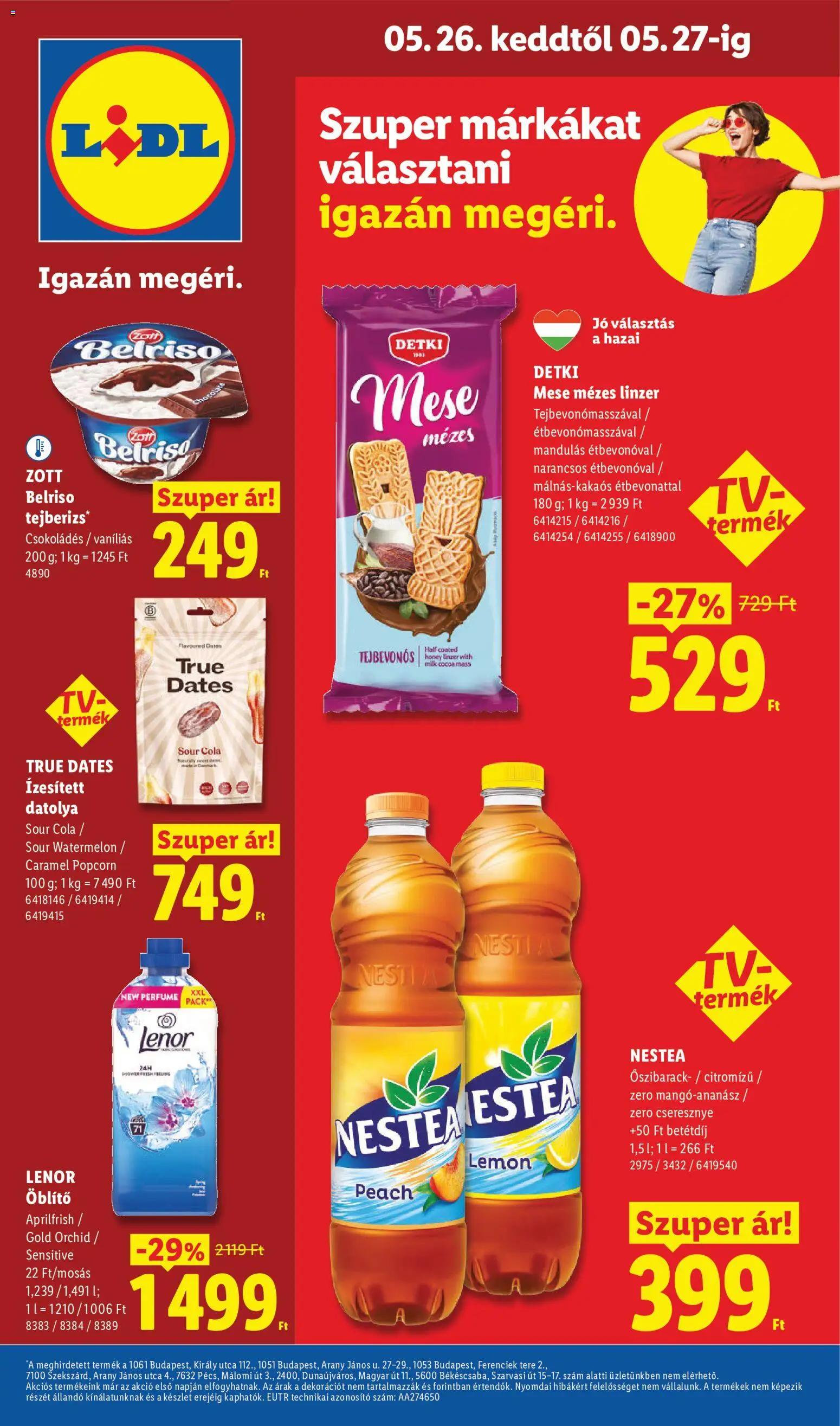 Lidl akciós ujság - amely érvényes a következő dátumtól: 21.05.2026 | Oldal: 84 | Termékek: Őszibarack, Datolya, Cola, Linzer