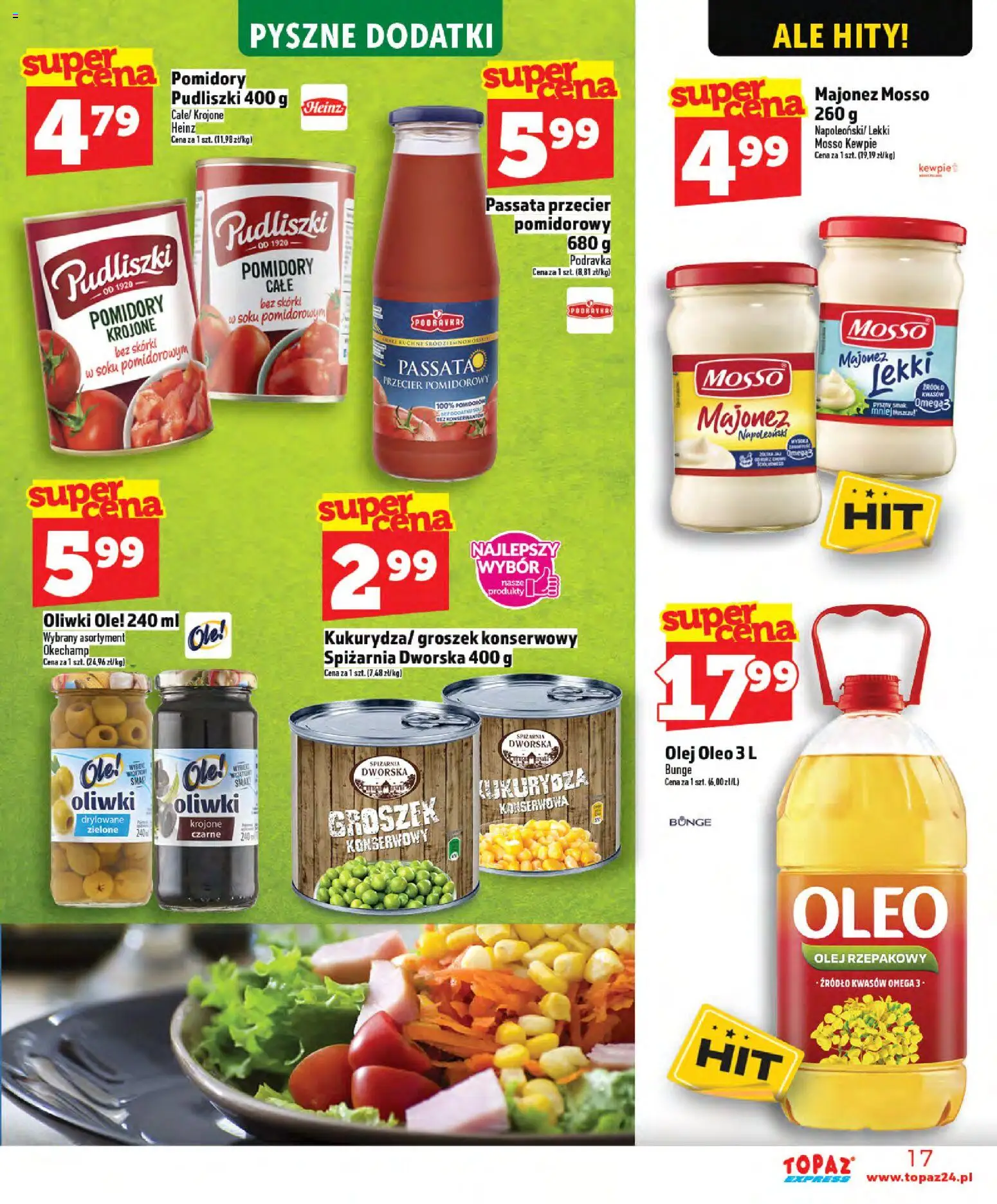 Topaz gazetka - Express od 21.05.2026 | Strona: 17 | Produkty: Groszek, Przecier pomidorowy, Kukurydza, Groszek konserwowy