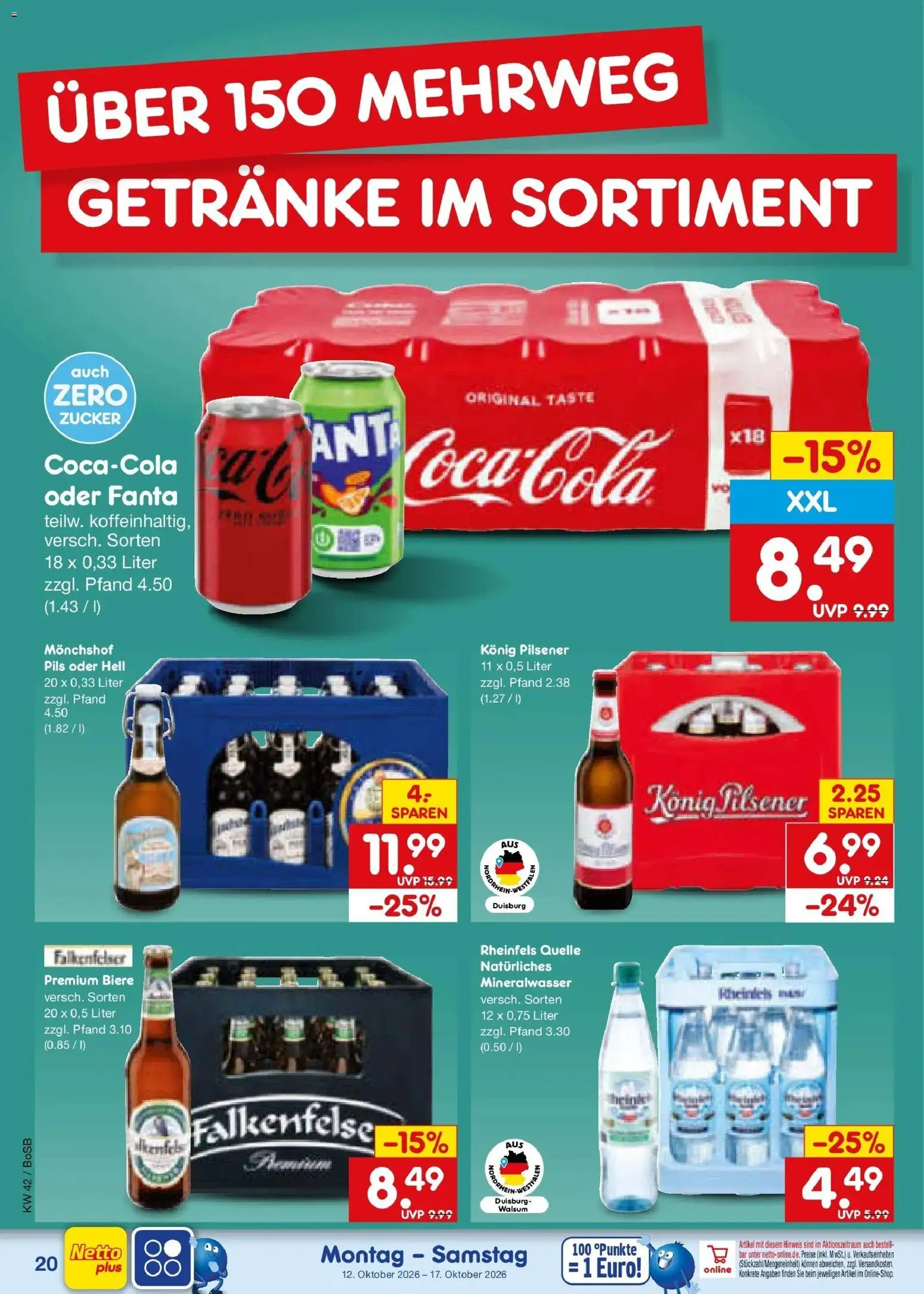 Netto Marken-Discount Prospekt Bochum (ab 12.10.2026) » Angebote | Seite: 24 | Produkte: Konig pilsener, Pils, Mineralwasser, Rheinfels quelle