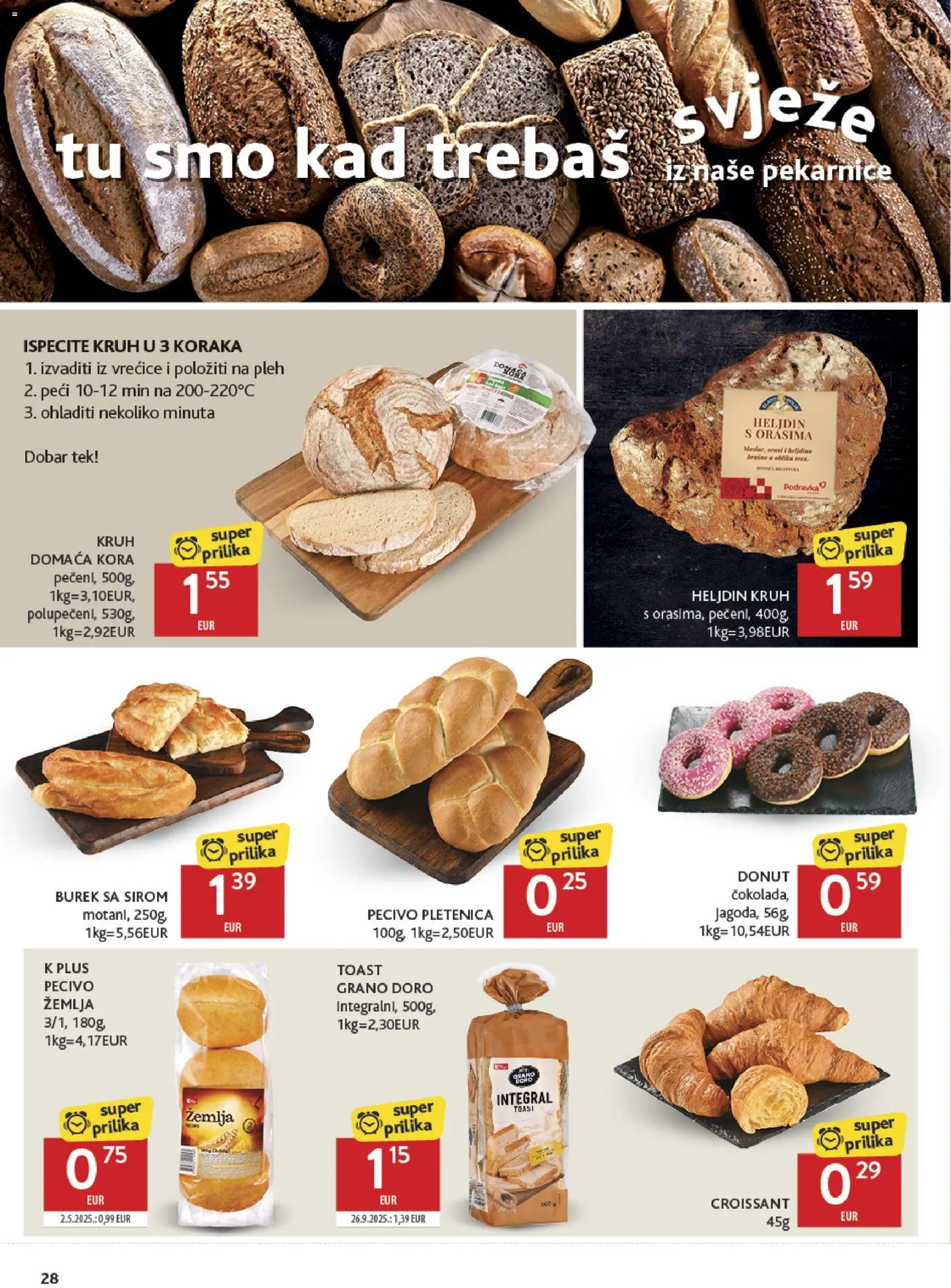 Konzum HR akciós ujság - amely érvényes a következő dátumtól: 2026.09.16. | Oldal: 28 | Termékek: Burek, Croissant, Podravka