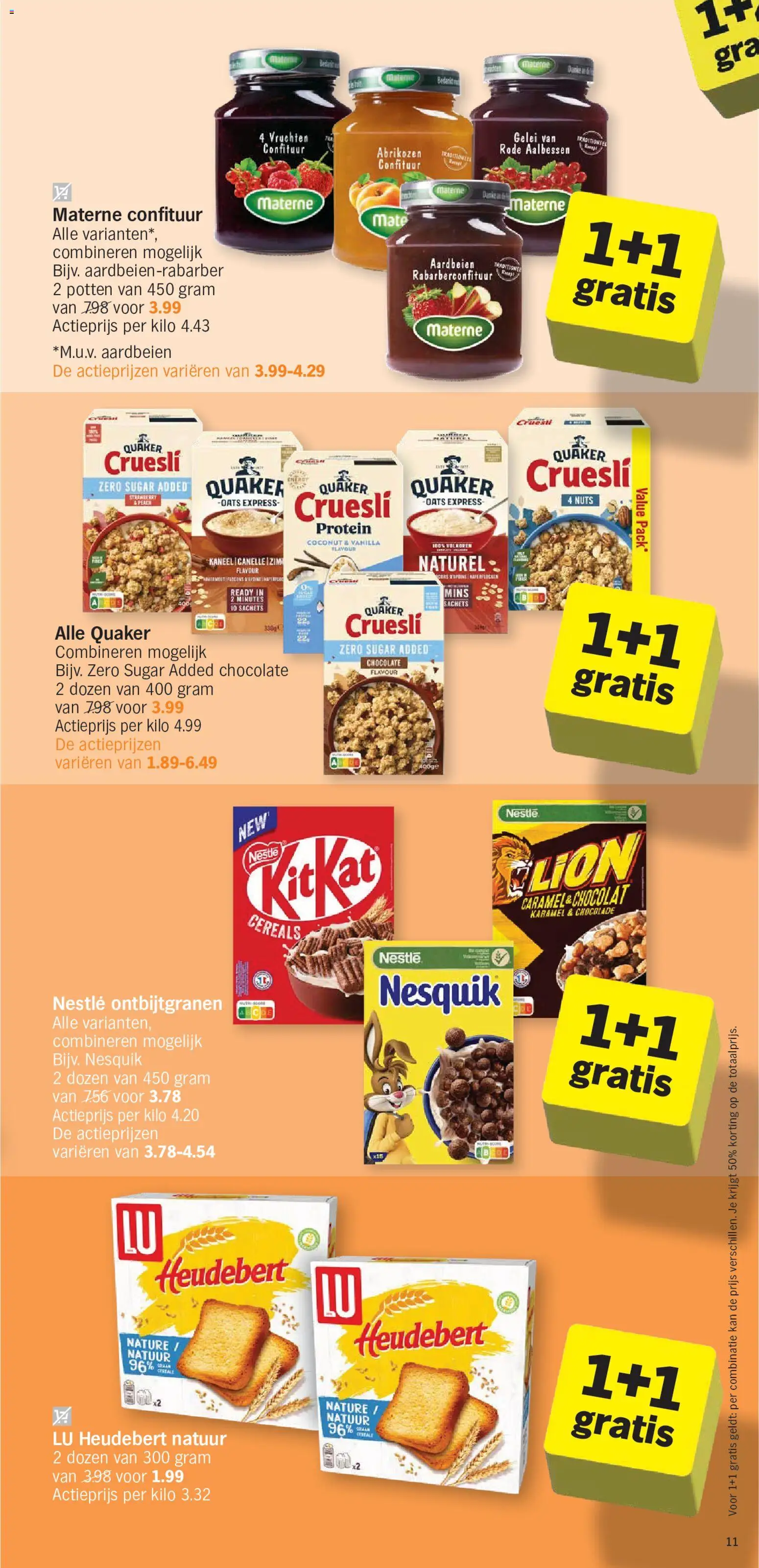 {H1} | Pagina: 11 | Producten: Abrikozen, Ontbijtgranen, Kan, Chocolade