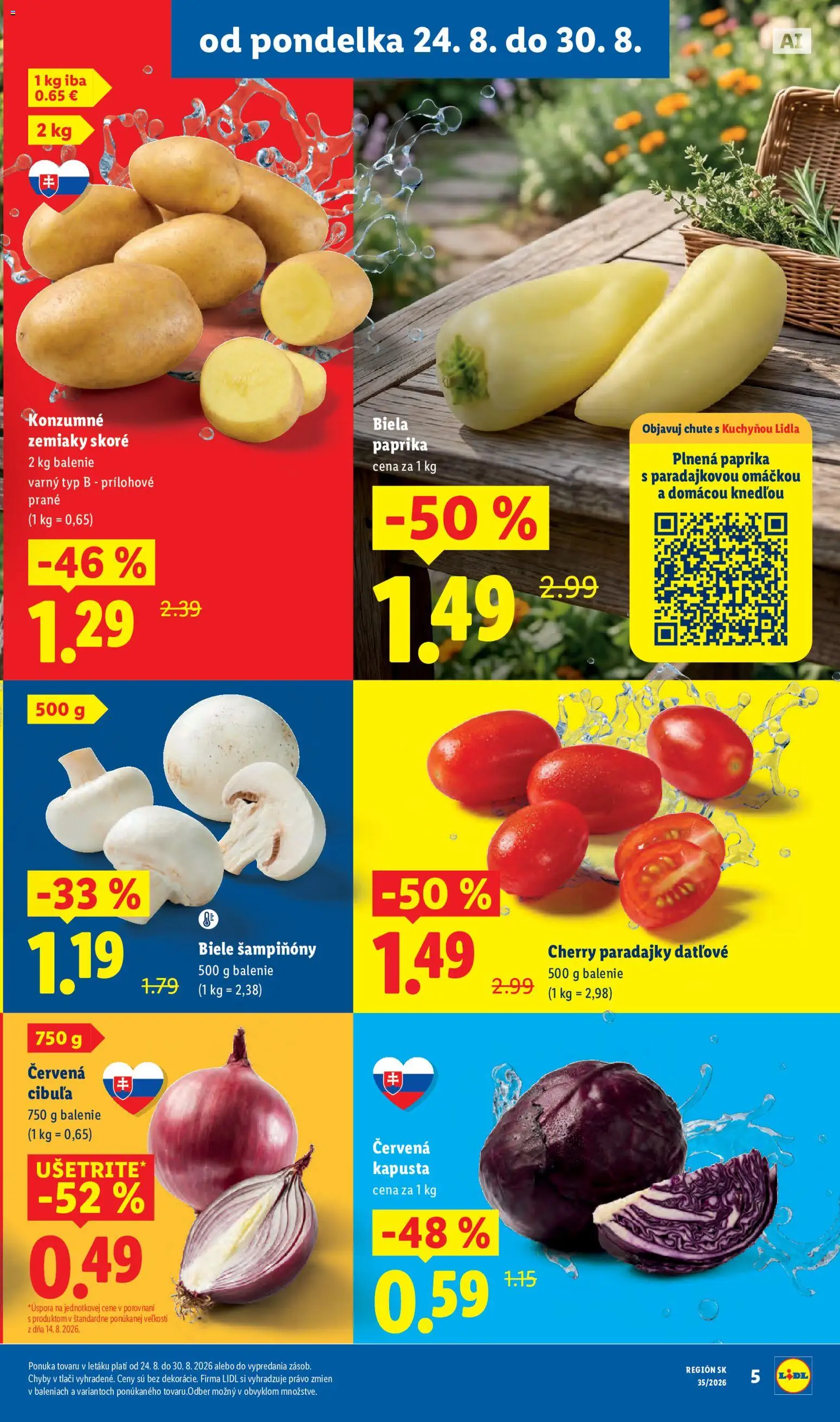 Nové Lidl akcie – leták je platný od 24.08.2026 | Strana: 9 | Produkty: Kapusta, Šampiňóny, Zemiaky, Cherry paradajky