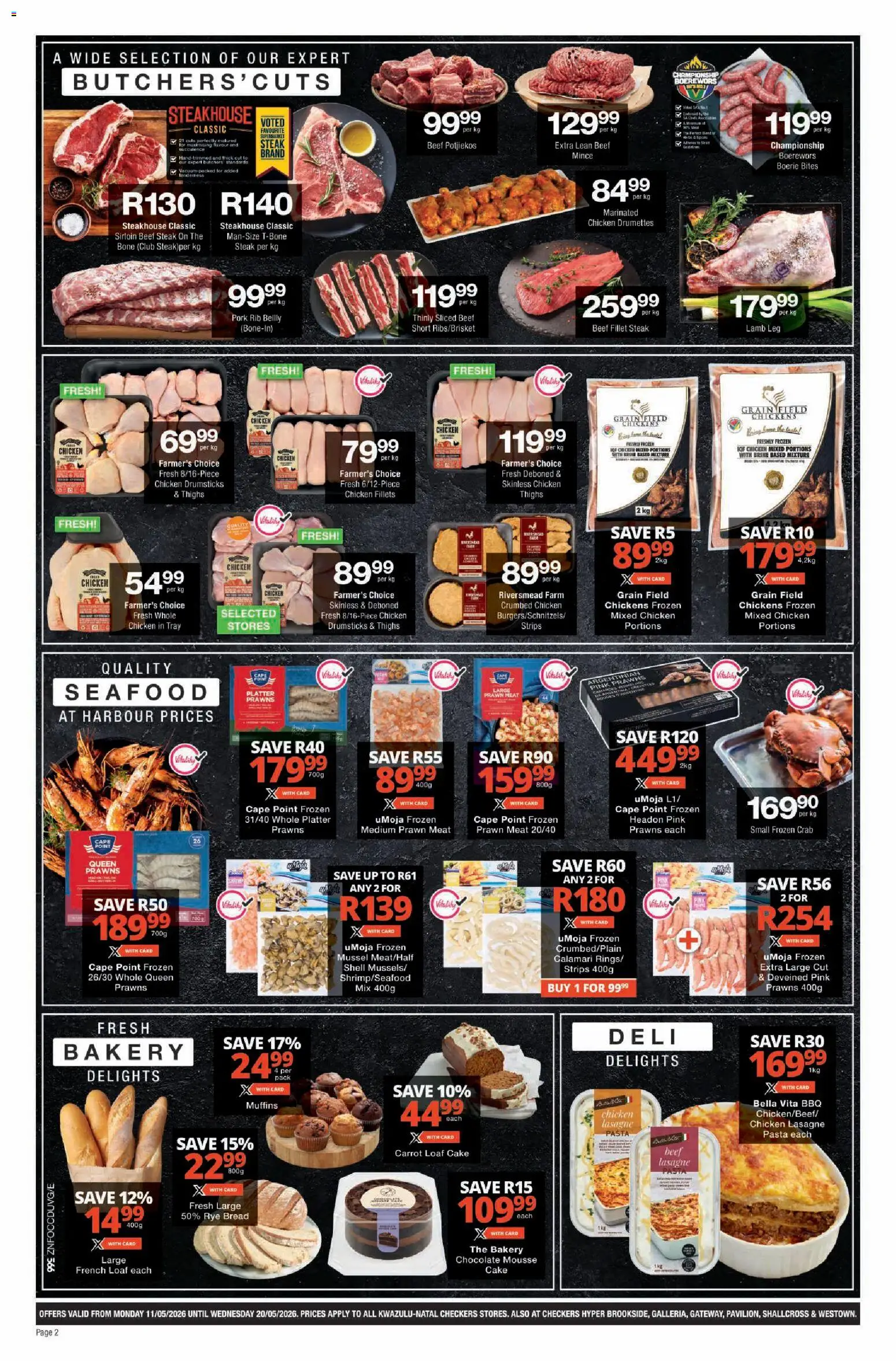New Checkers catalogue – valid from 11.05.2026 | Page: 2 | Products: Tray, Bread, Chocolate, Beef