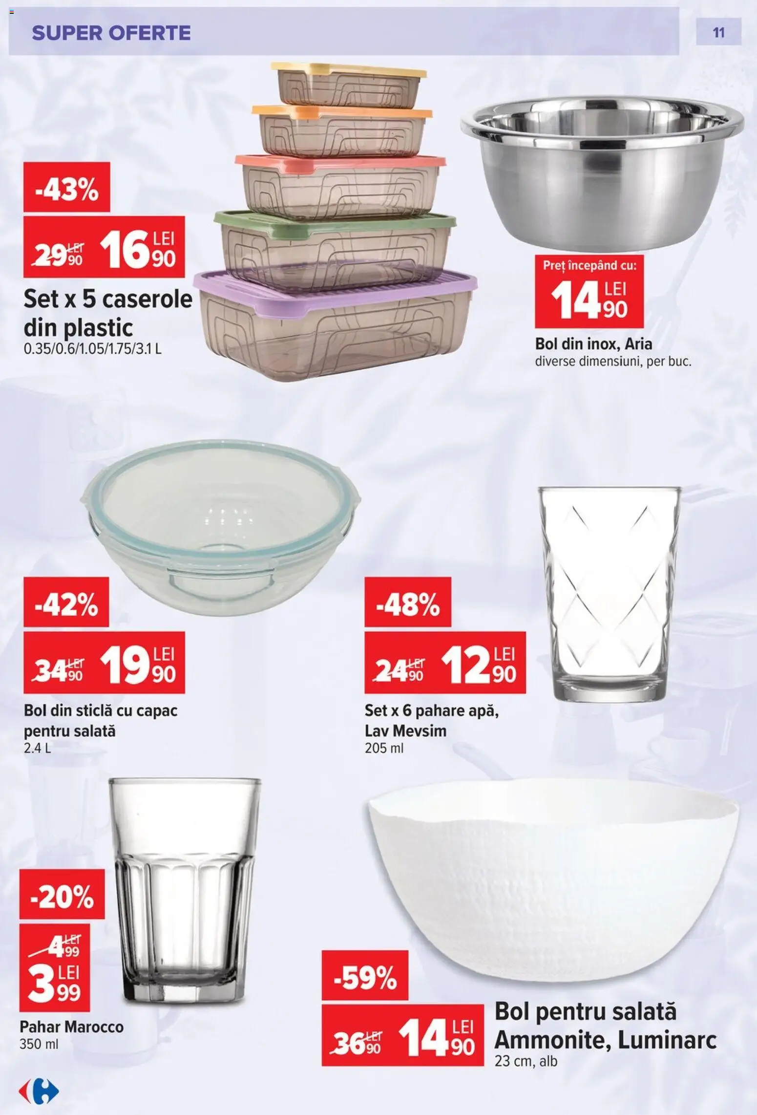 Noul catalog Carrefour – valabil de la 23.09.2026 | Pagină: 11 | Produse: Pahare, Caserole, Bol, Salată