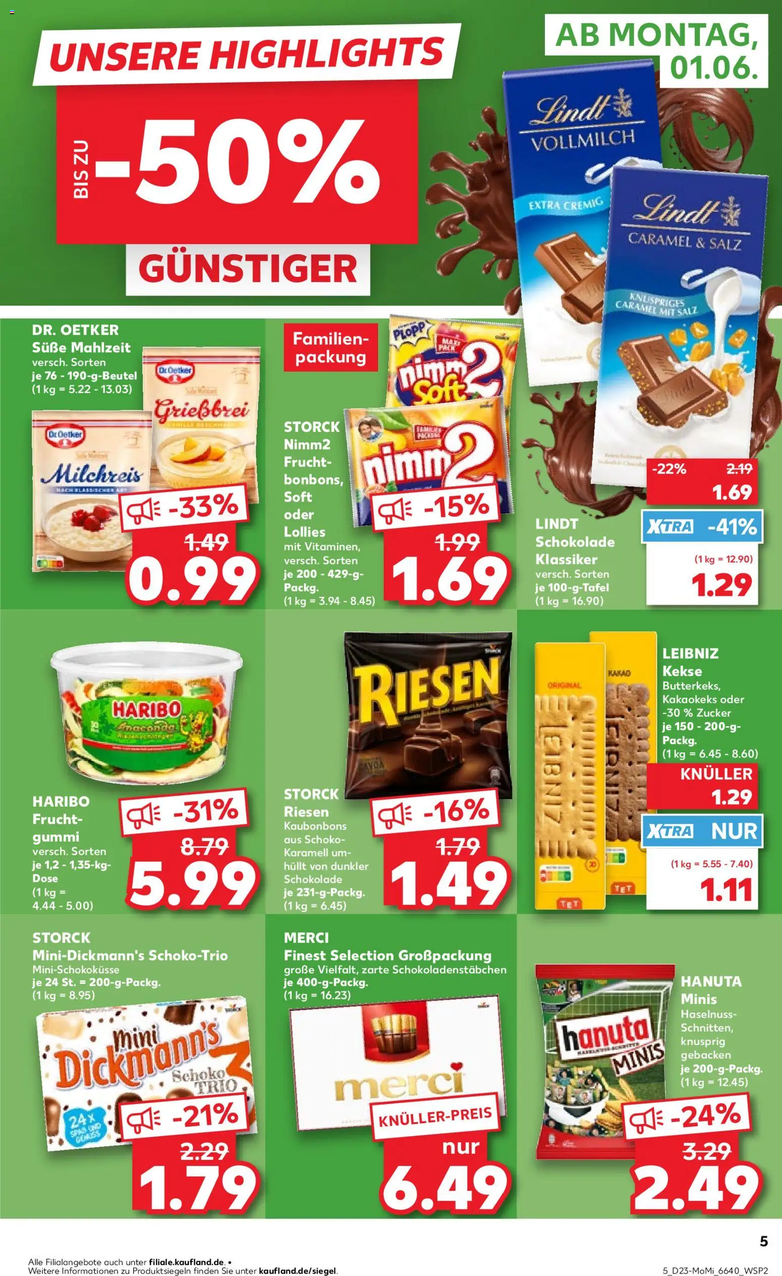 Kaufland Německo leták - Angebote ab Montag od 01.06.2026 | Strana: 5 | Produkty: Lindt, Finest, Haribo, Merci