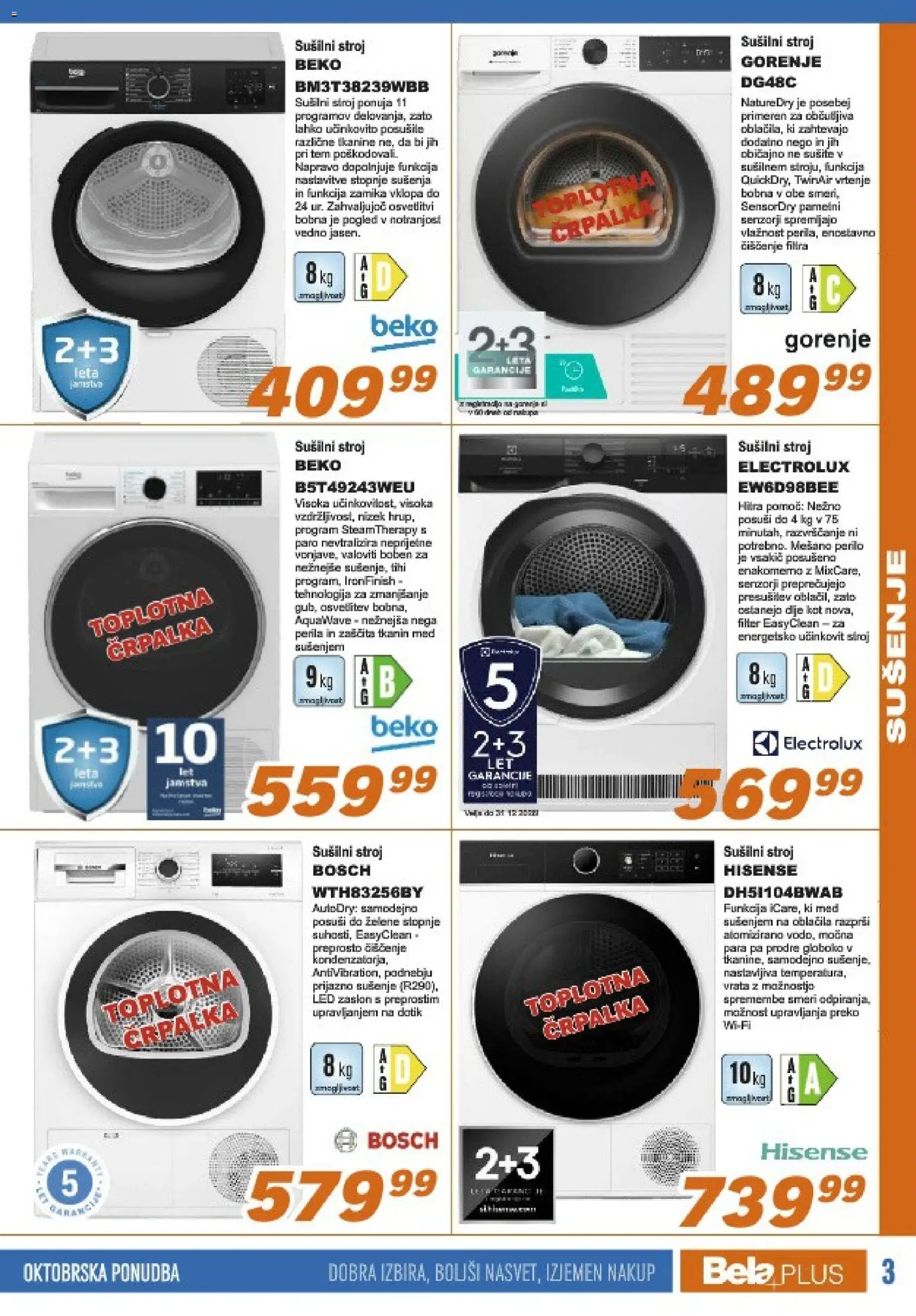 Novi Bela plus katalog ponudbe – veljaven od 01.10.2026 | Stran: 3 | Izdelki: Med, Susilni stroj, Oblacila, Vrata