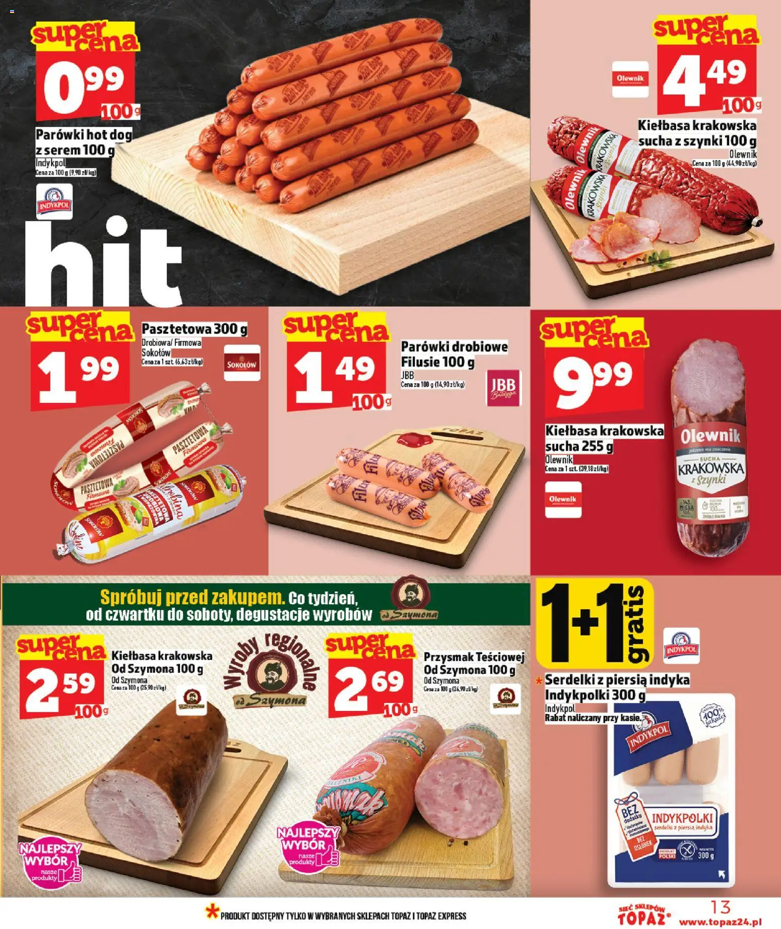 Topaz gazetka - MAZ od 16.04.2026 | Strona: 13 | Produkty: Kiełbasa, Parówki, Kiełbasa krakowska