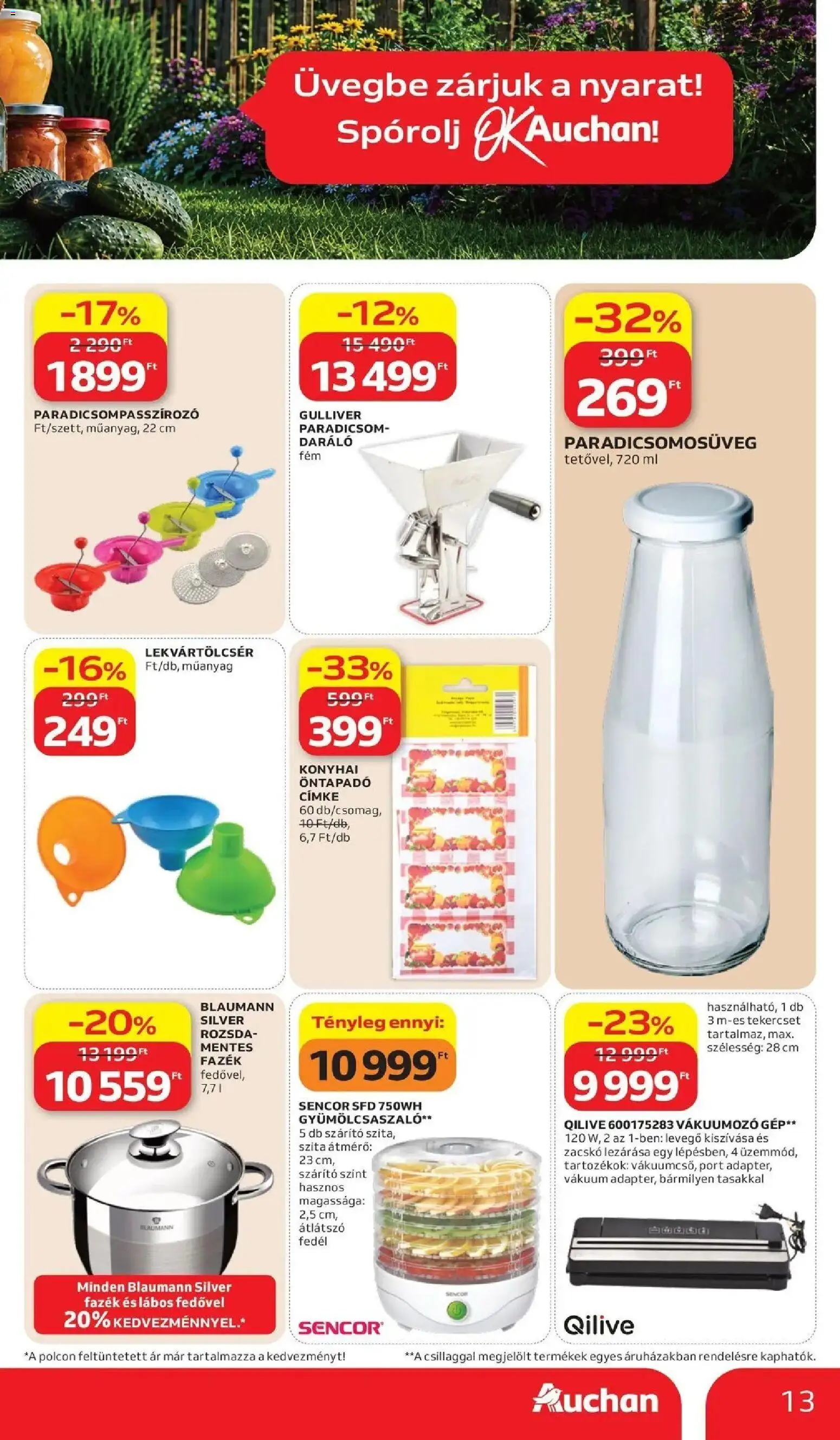 Auchan akciós ujság - amely érvényes a következő dátumtól: 2026.07.02. | Oldal: 13 | Termékek: Vákuumozó, Paradicsompasszírozó, Szárító, Paradicsom