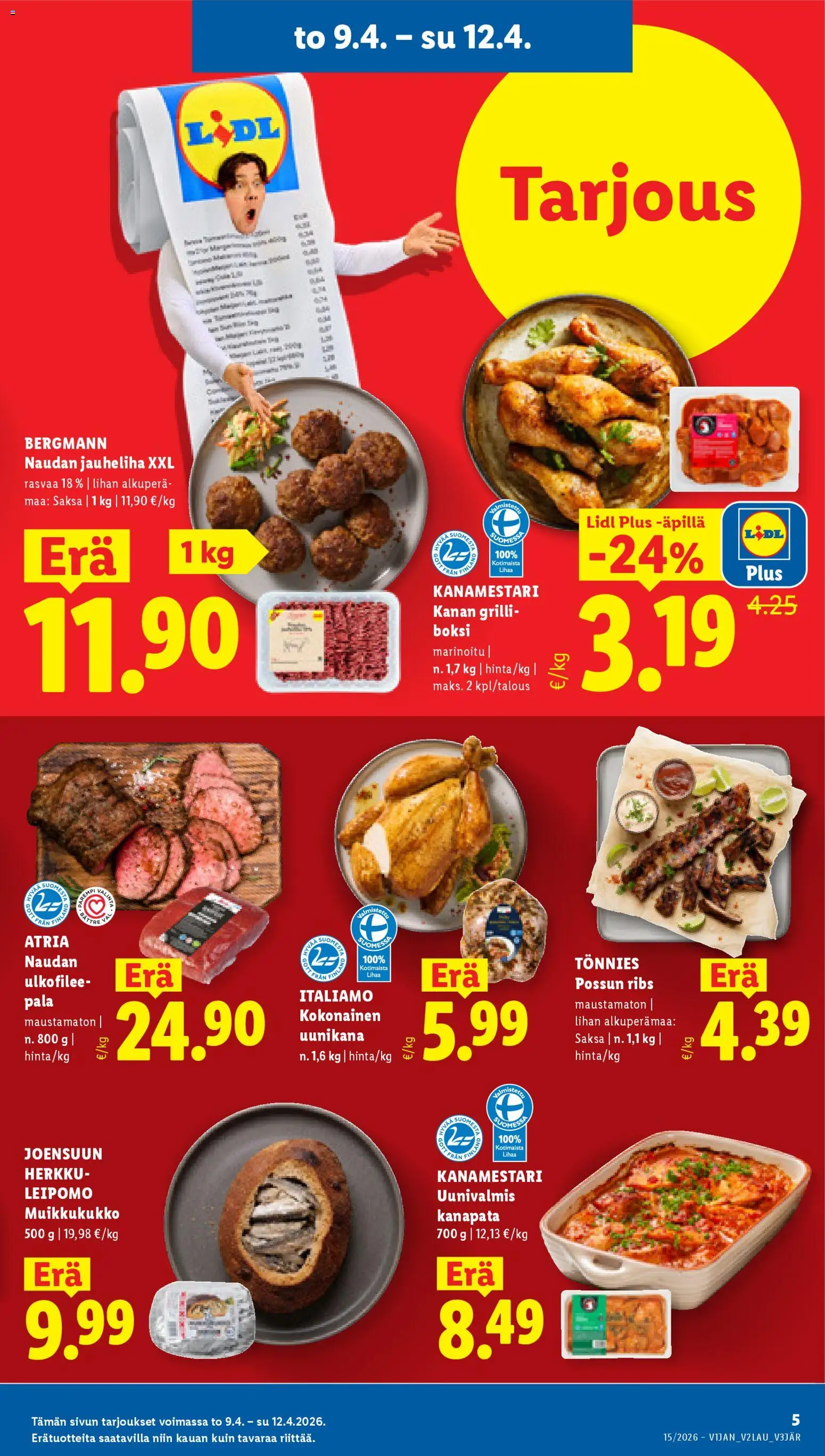 Lidl tarjoukset - Rovaniemi – voimassa 09/04/2026 alkaen | Sivu: 5 | Tuotteet: Grilli, Kokonainen, Leipomo
