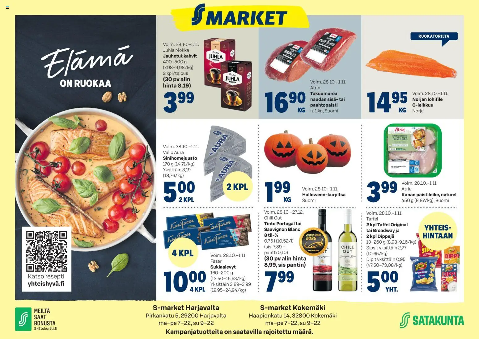 S-market tarjoukset Harjavalta – voimassa 28/10/2026 alkaen | Sivu: 1 | Tuotteet: Juhla Mokka, Suklaalevyt, Viini