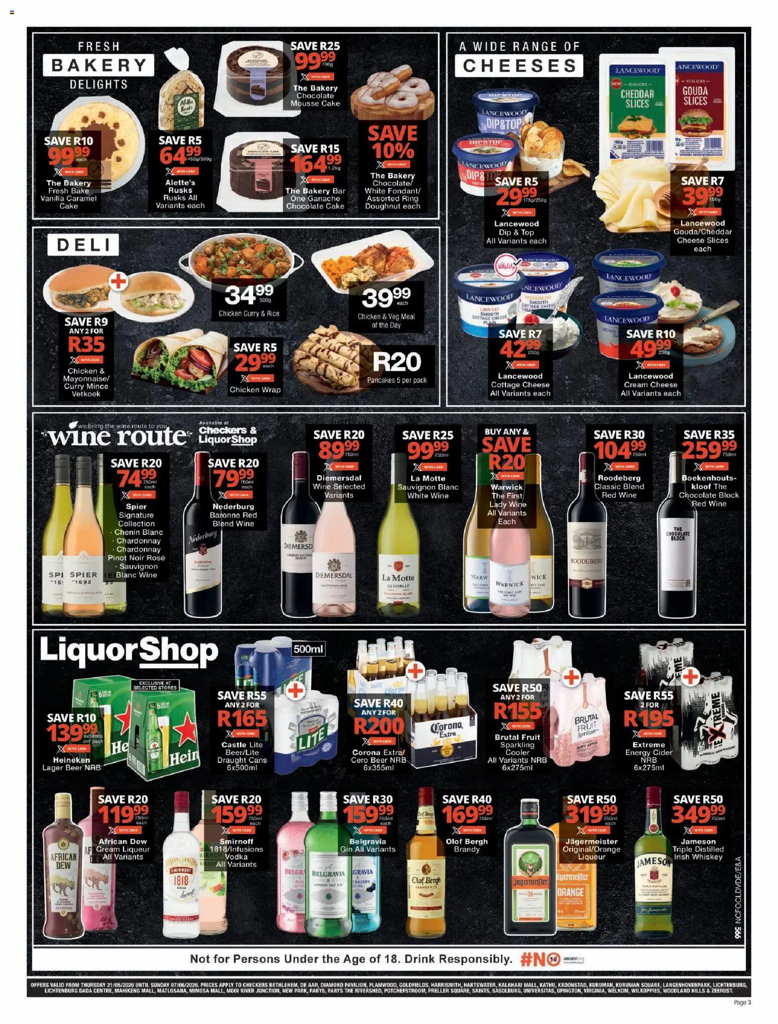 New Checkers catalogue – valid from 21.05.2026 | Page: 3 | Products: Brandy, Cheese, Beer, Fruit