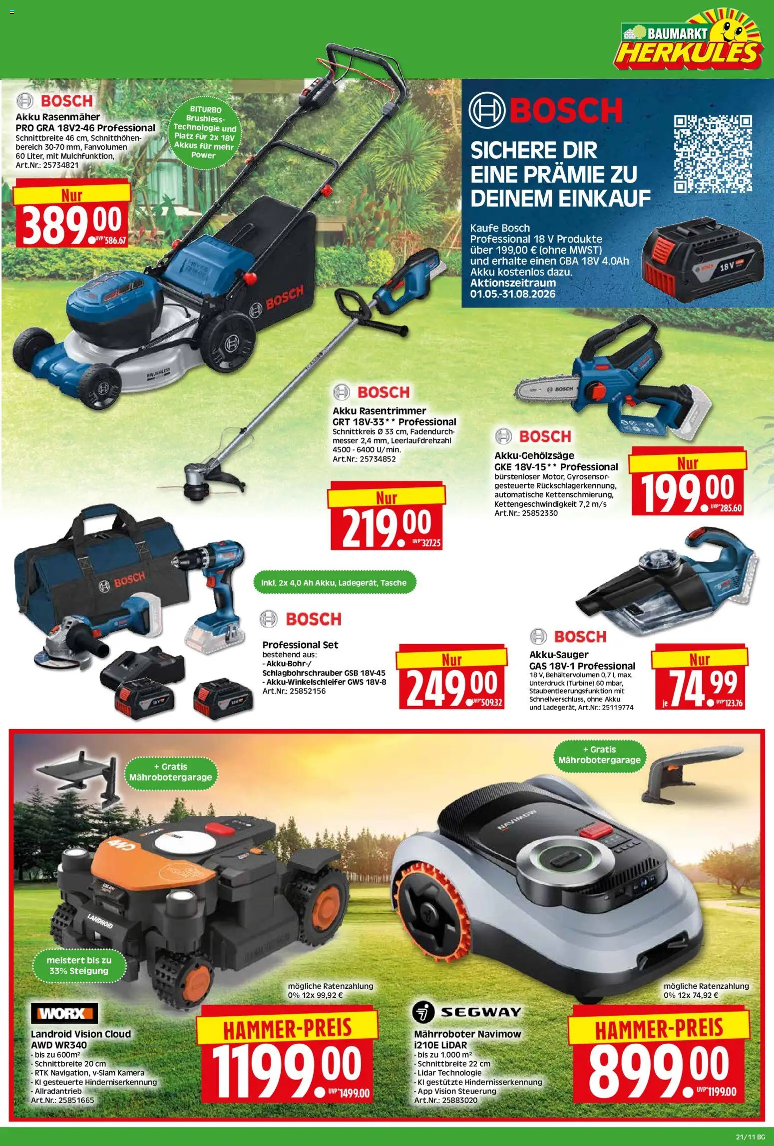 HERKULES Bau & Garten – gültig ab 18.05.2026 | Seite: 11 | Produkte: Kamera, Bosch, Tasche, Rasenmäher