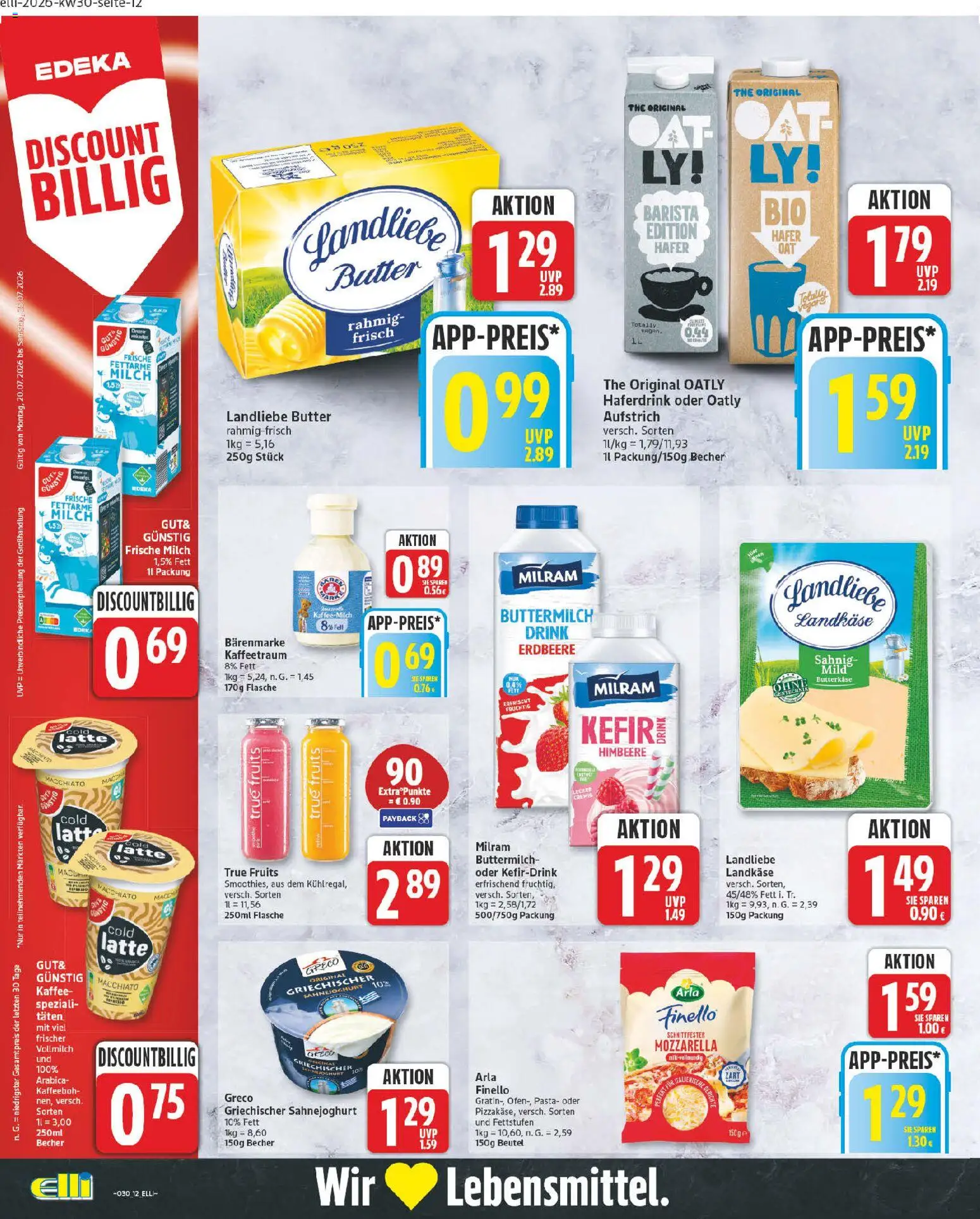 Elli Markt Prospekt – gültig ab 20.07.2026 | Seite: 12 | Produkte: Buttermilch, Oatly, Himbeere, Pasta
